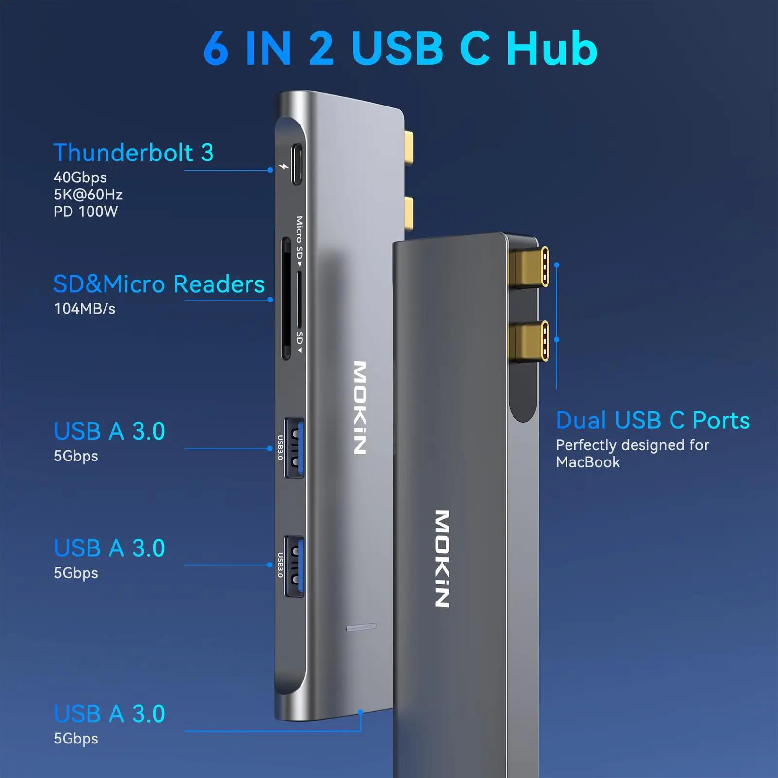 MOKiN alumiiniumist USB-C hub — mitmekülgne ühenduslahendus – detailne vaade