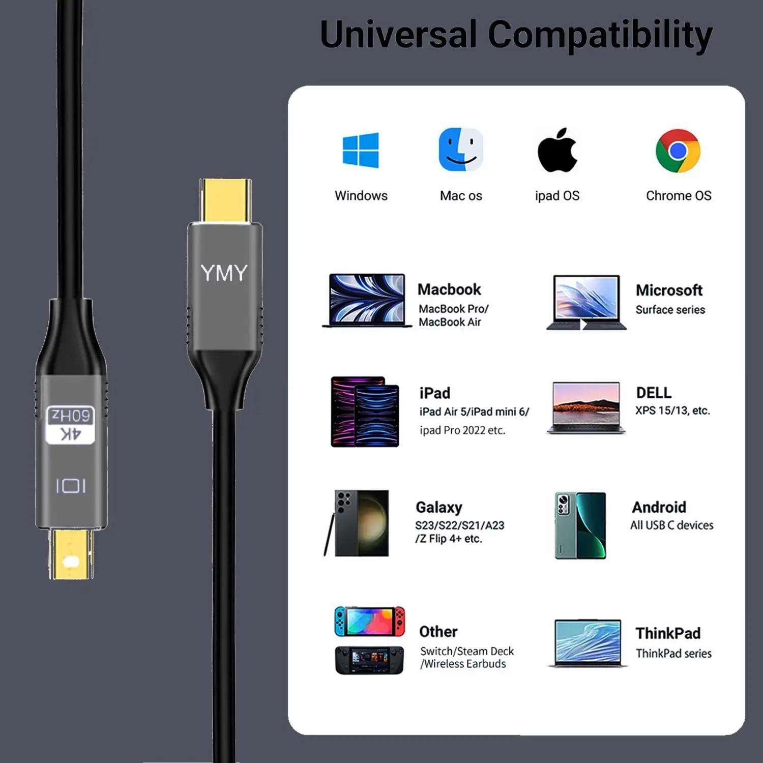 YMY vastupidav USB-C kuni Mini DisplayPort 1,8 m kaabel 4K – pilt 8
