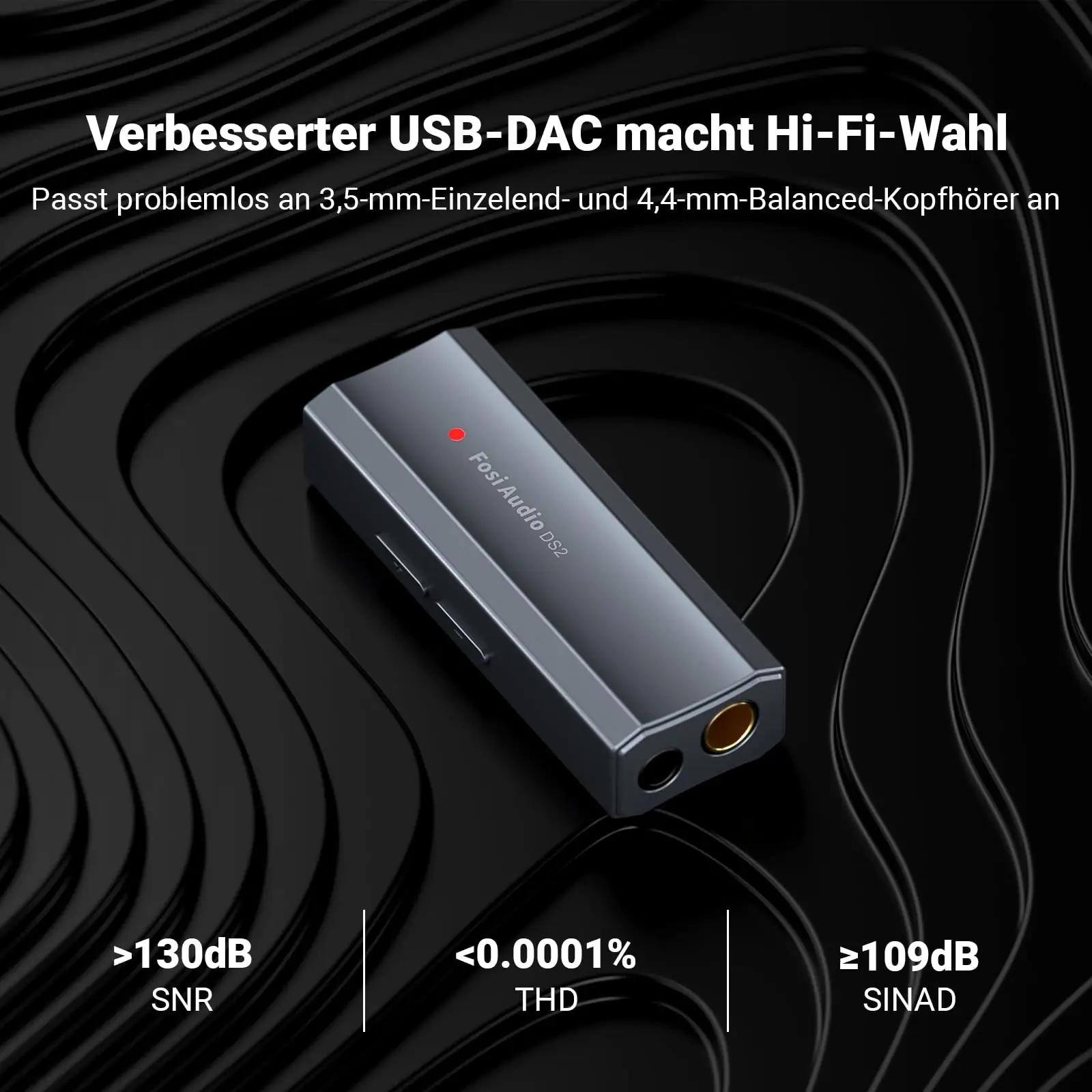 Fosi Audio metallist kaasaskantav DAC- ja kõrvaklappivõimendi – pakend ja tarvikud