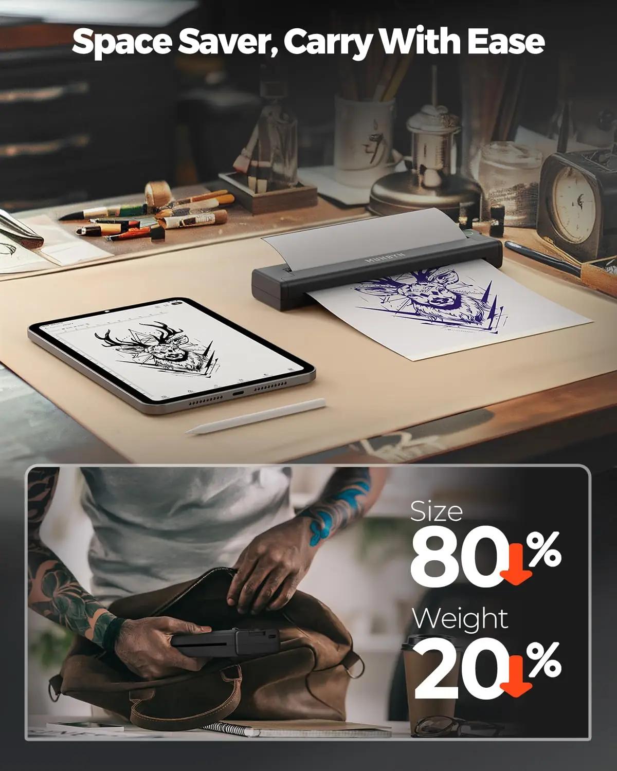 MUNBYN metallist kaasaskantav tattoo-printer — stencil ja A4 – pilt 6