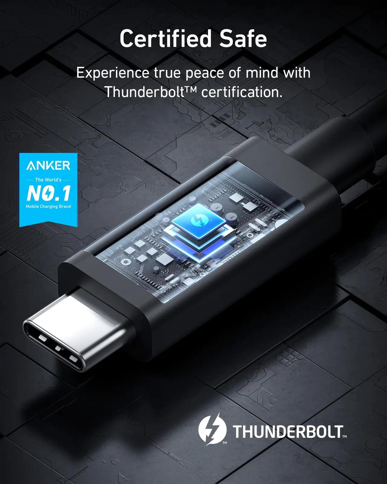 Anker tugev Thunderbolt 4 kaabel 2 m – kiire laadimine – detailne vaade
