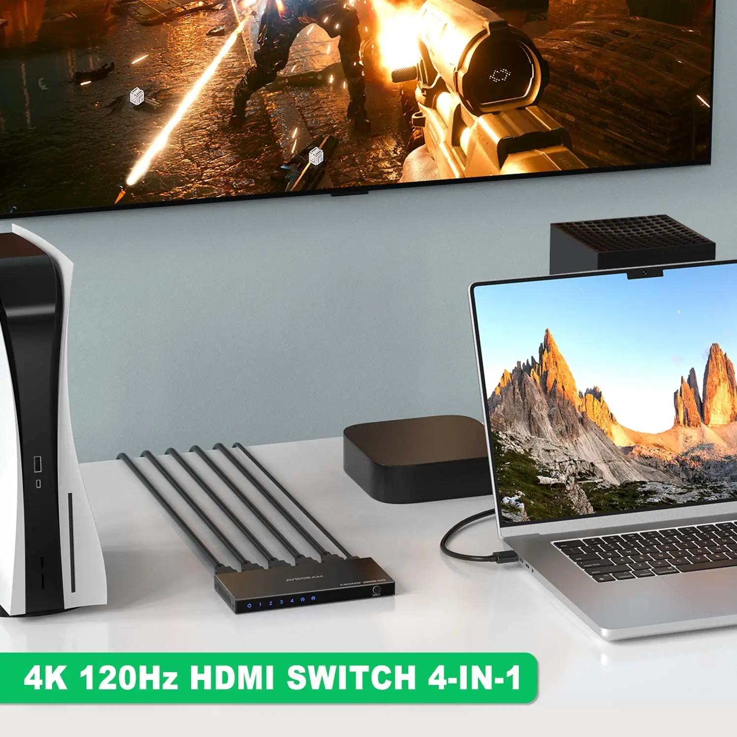 AVIDGRAM HDMI 2.1 lüliti — 4×1 8K/4K mängu- ja kodukino lahendus – lisavaade