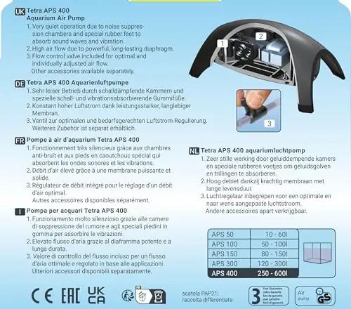 Tetra vaikne luftpump APS 400 – sobib 250–600 L akvaariumile – pilt 9