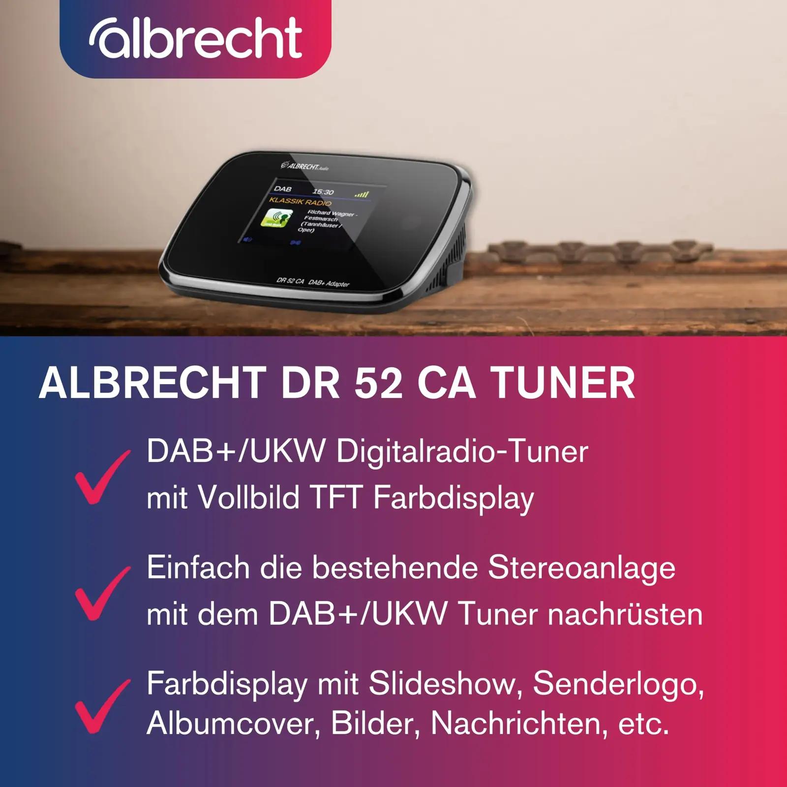 Albrecht digitaalne DAB+ adapter — värviline ekraan ja antenn – detailne vaade