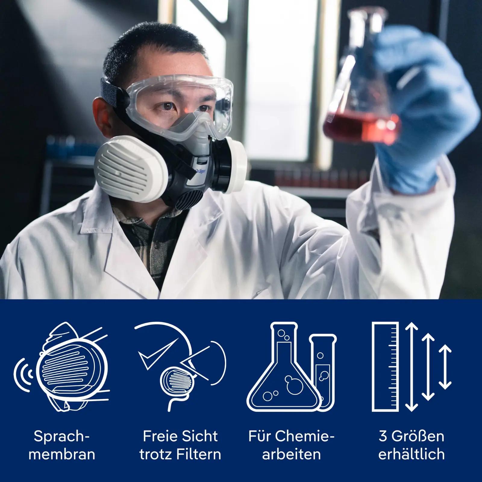 Dräger kaitsev poolmask – silikoonmaterjal, kemiatööde tarbeks – pilt 6