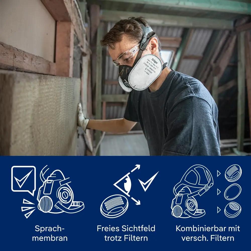 Dräger mugav silikoonist poolmask – kaitse tolmu eest, suurus L – kasutusnäide