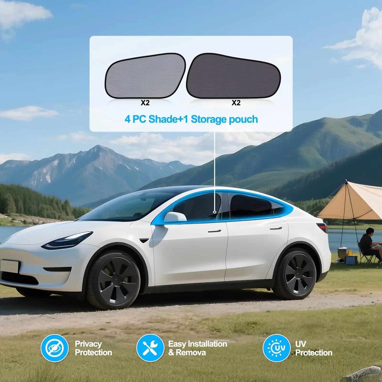 ZATOOTO UV-kaitsega autosirm Tesla Model Y jaoks, 4‑tk komplekt – pakend ja tarvikud