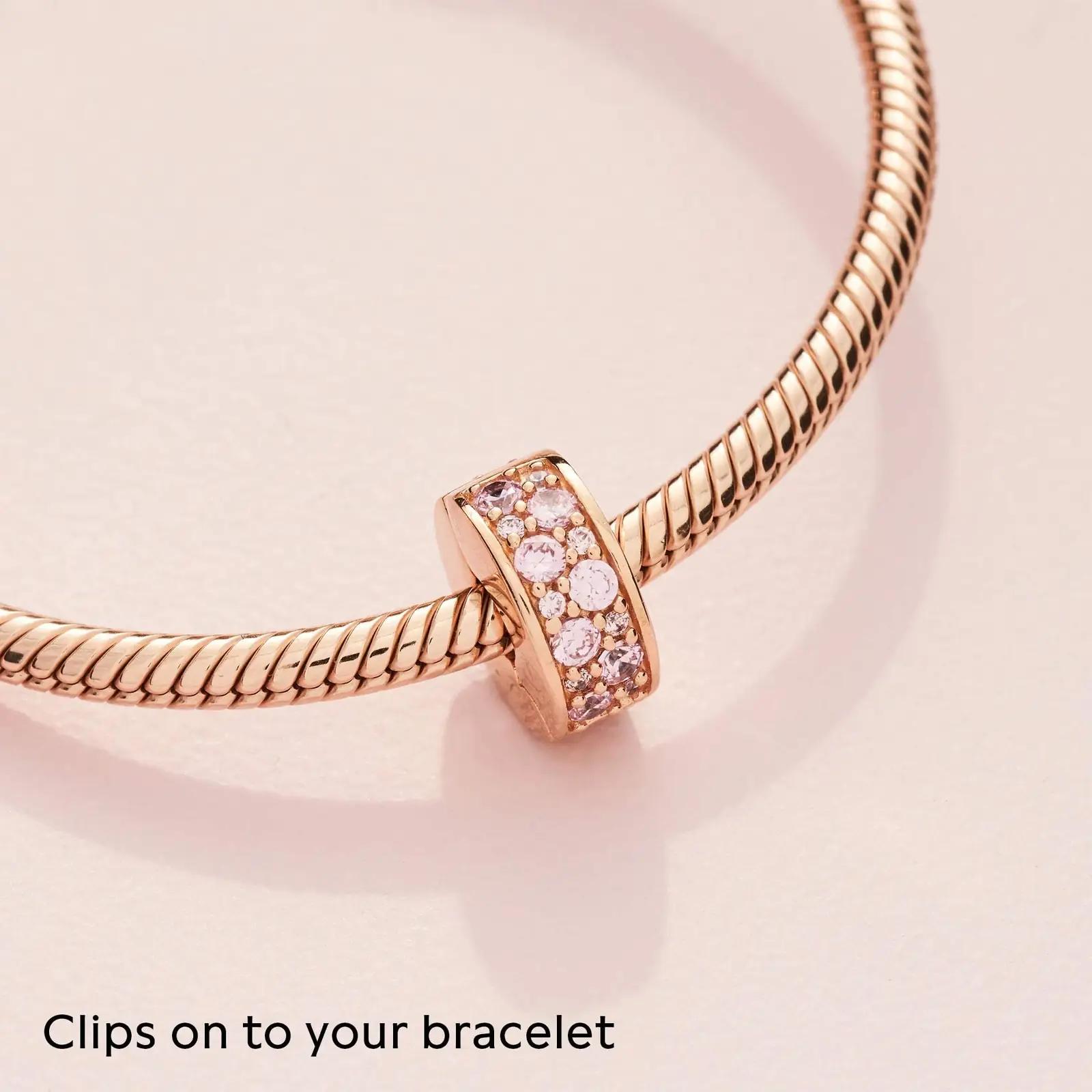 PANDORA roosakuldne pavé clip – elegantne ripats charm kingitus – lisavaade