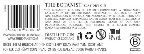 The Botanist käsitöölik Islay Dry Gin — naturaalse maitsega – pakend ja tarvikud