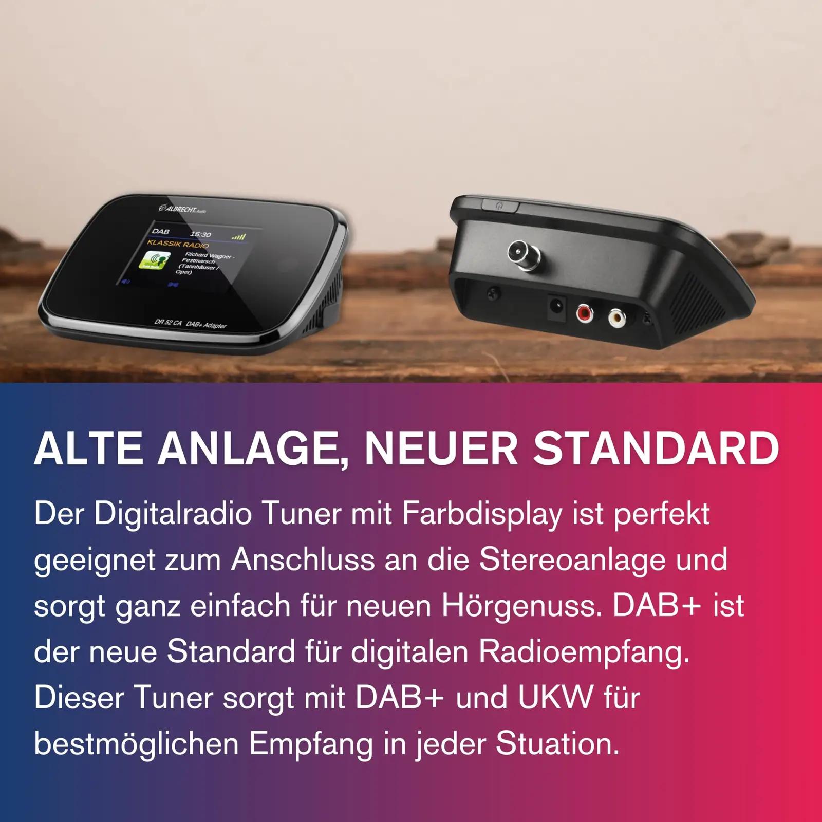 Albrecht digitaalne DAB+ adapter — värviline ekraan ja antenn – pakend ja tarvikud