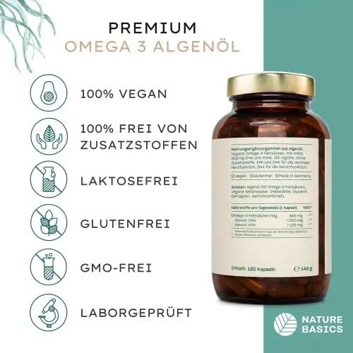 Nature Basics vegan Omega-3 algaõli — aju- ja südameabi – pakend ja tarvikud
