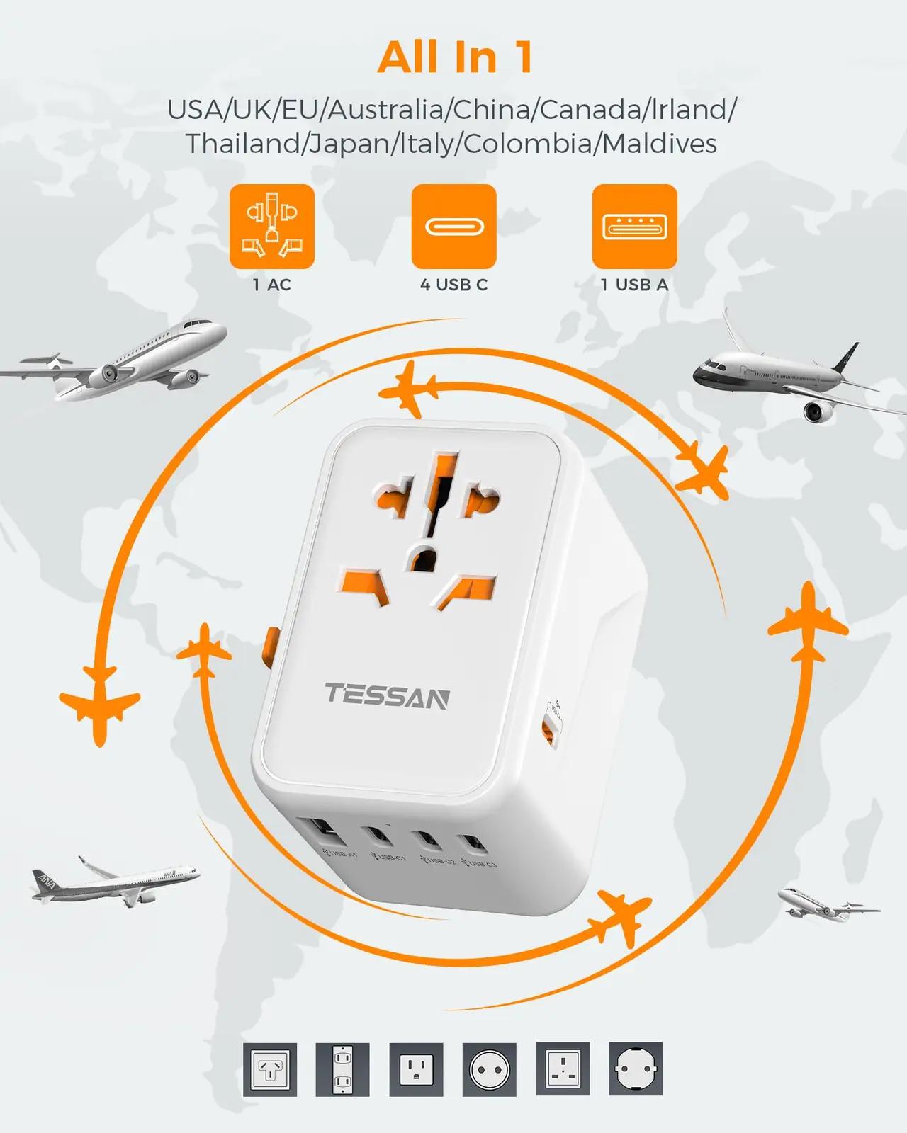 TESSAN reisilaadija 65W USB‑C kiire laadimine ja universaalne – detailne vaade