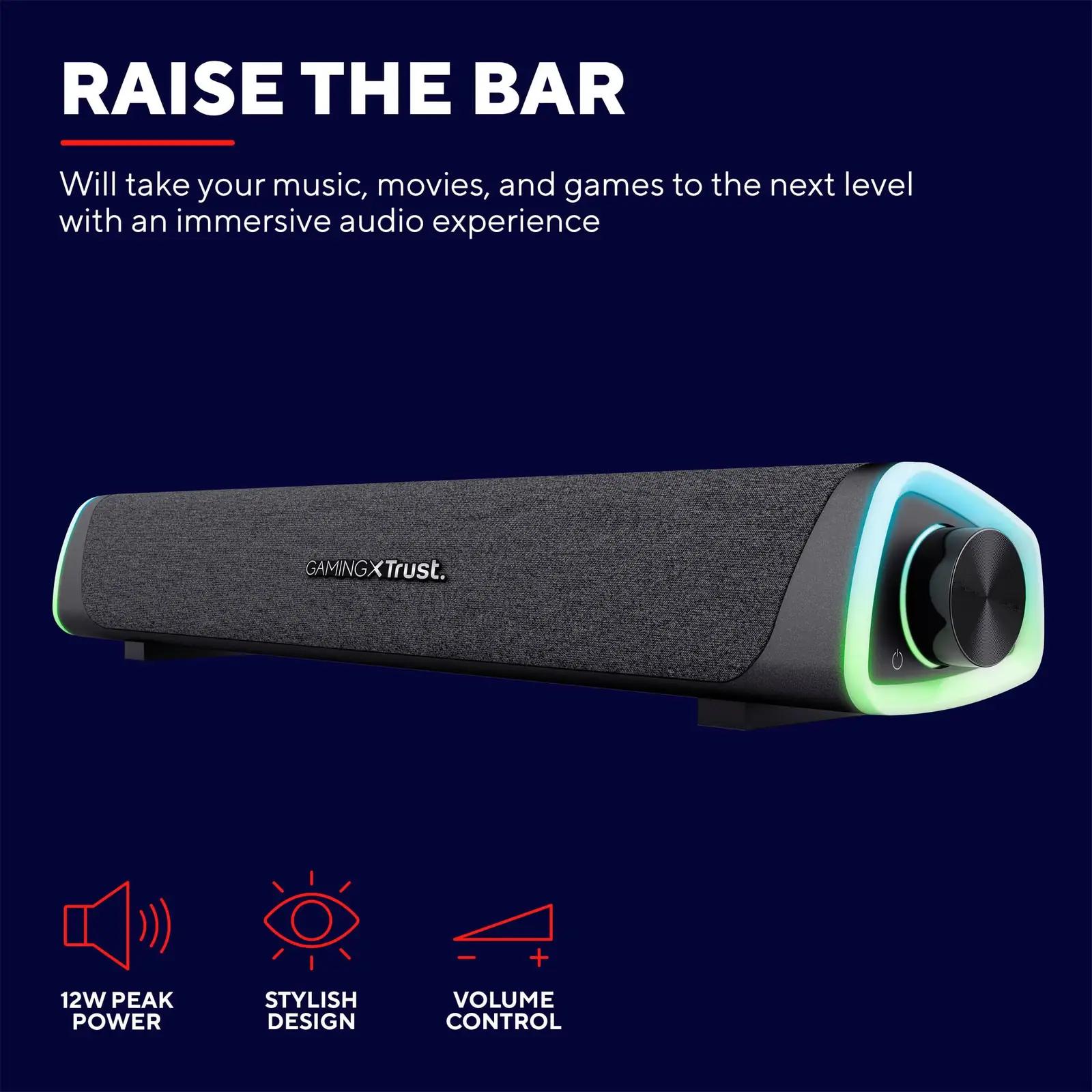 Trust Gaming RGB-soundbar — kompaktne heli ja LED-efekt – detailne vaade
