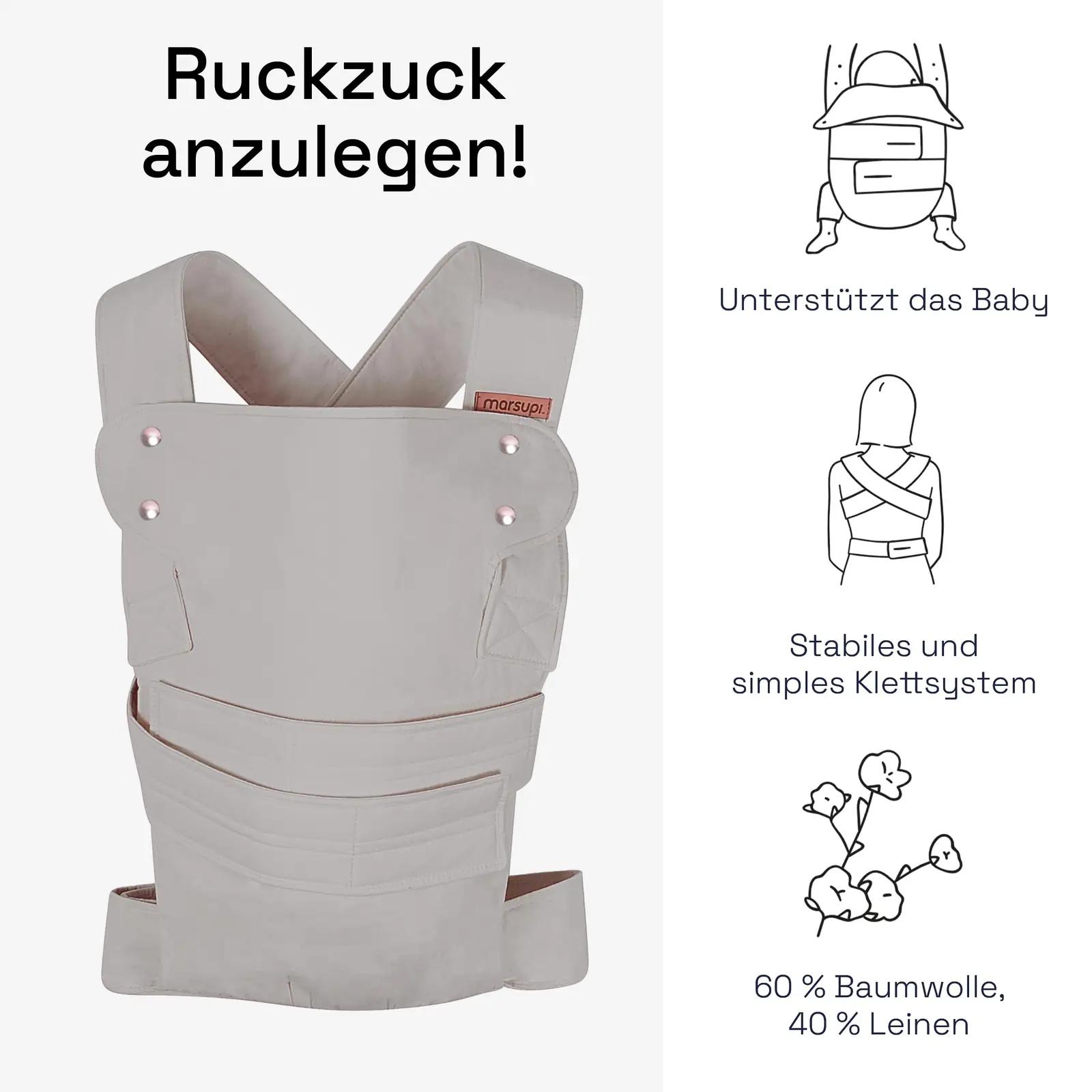 Marsupi puuvillane kergem kandevahend beebile — Breeze S – detailne vaade