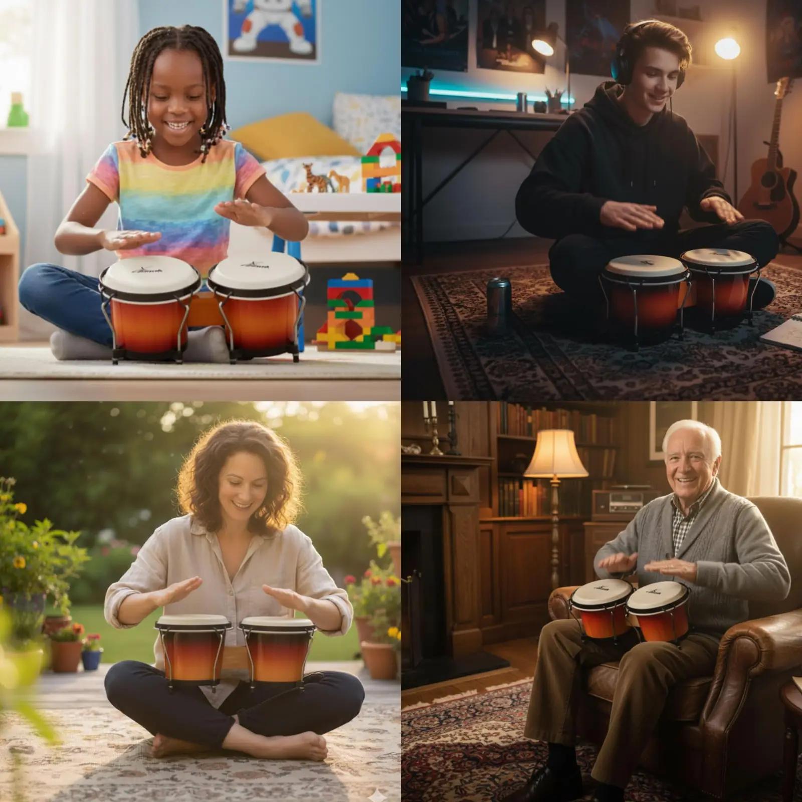 XDrum puidust bongotrommeln – soojad Sunburst toonid – pakend ja tarvikud
