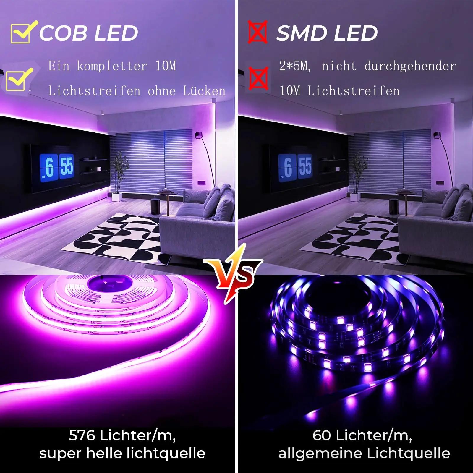SUBOSI nutikas 10 m COB RGB LED riba – reguleeritav valgus – pakend ja tarvikud