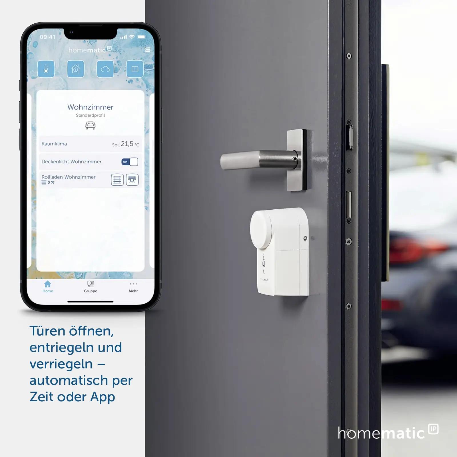 Homematic IP valge metallist ukselukumootor — lihtne paigaldus – kasutusnäide