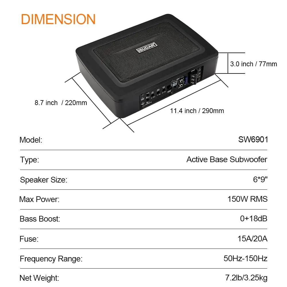 ISUDAR auto subwoofer 9″ — madal profiil, võimas bass – kasutusnäide