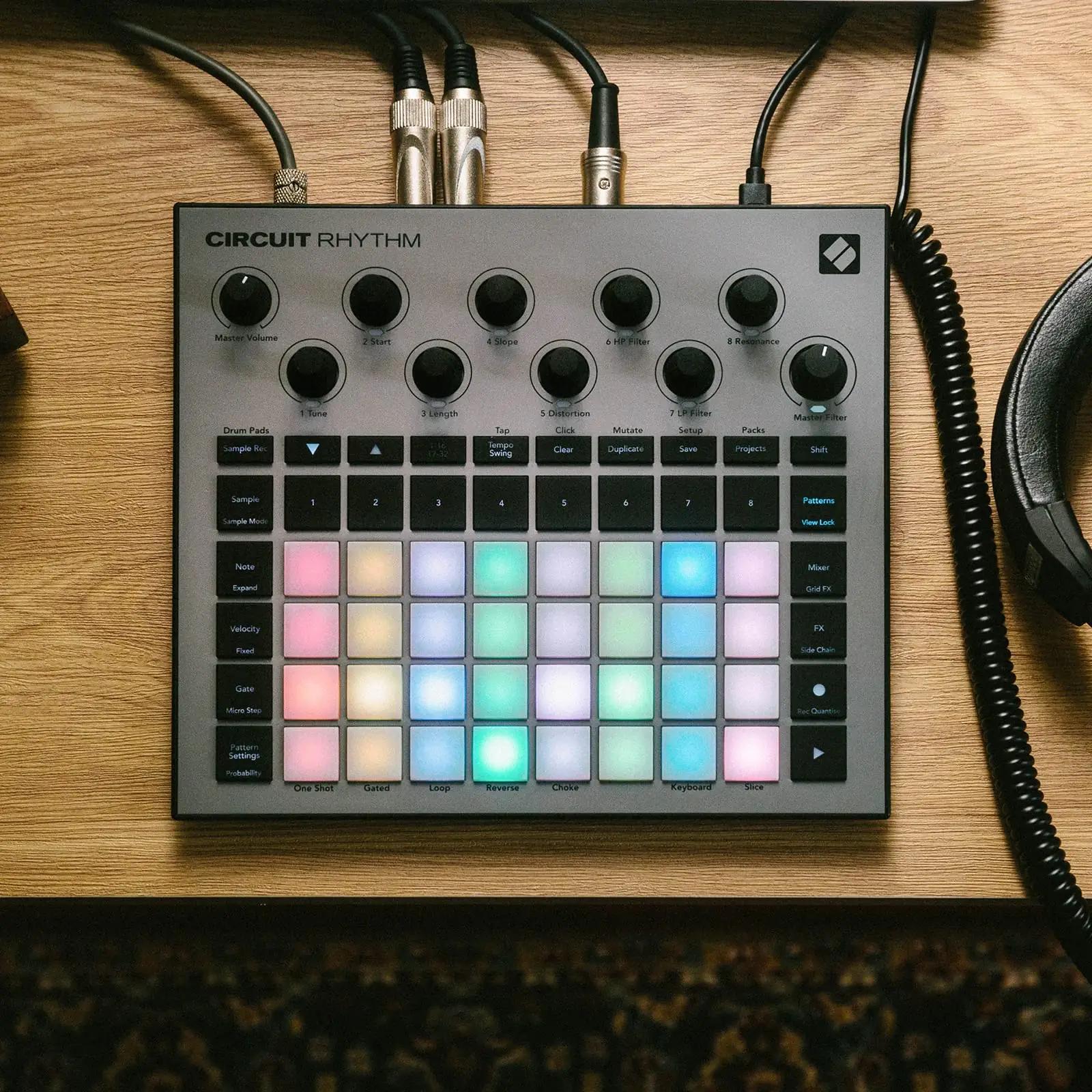 Novation groovebox ja sampler — robustne vinüülmaterjal – detailne vaade