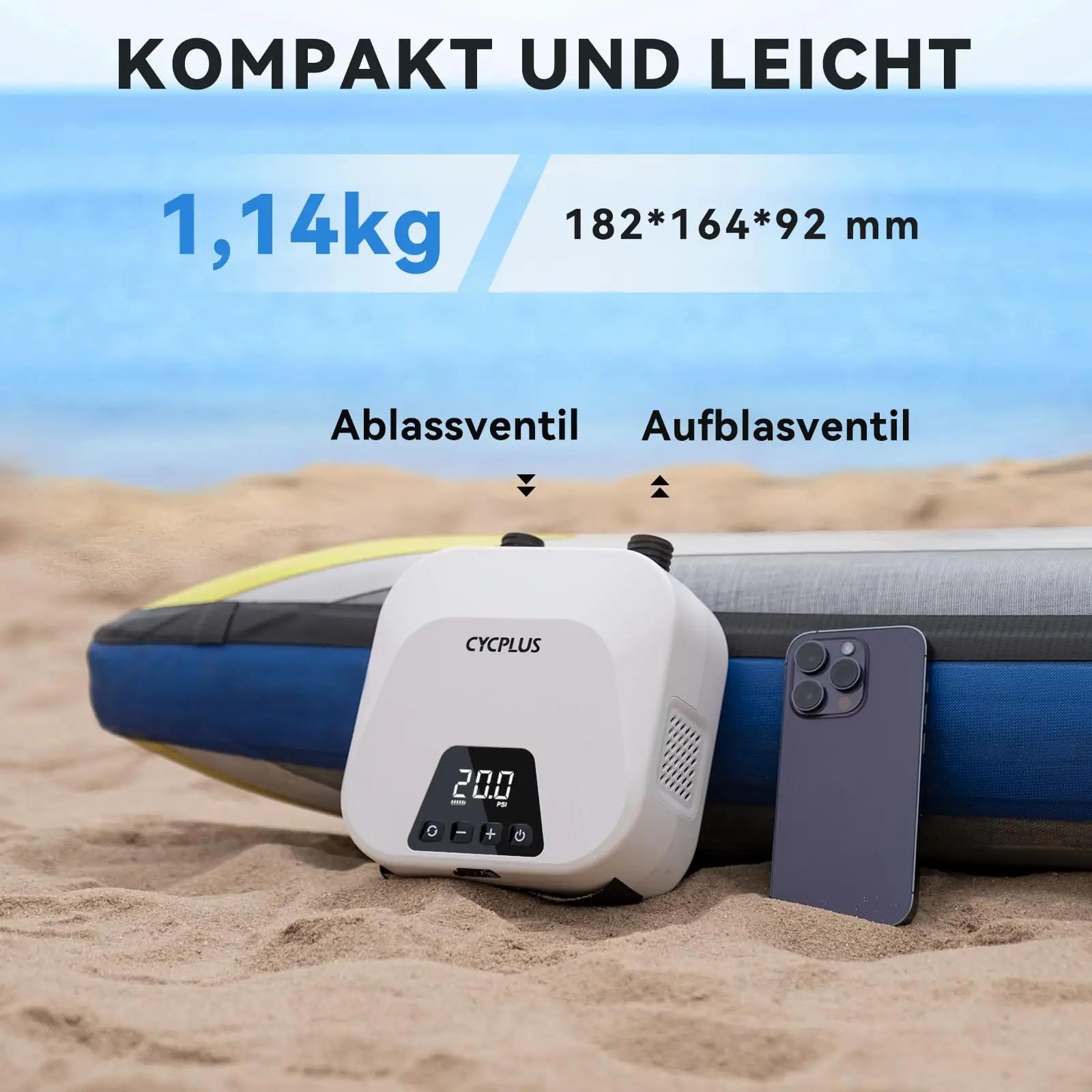 CYCPLUS nutikas SUP-luftpump – kiire 20 PSI täitmine – pakend ja tarvikud
