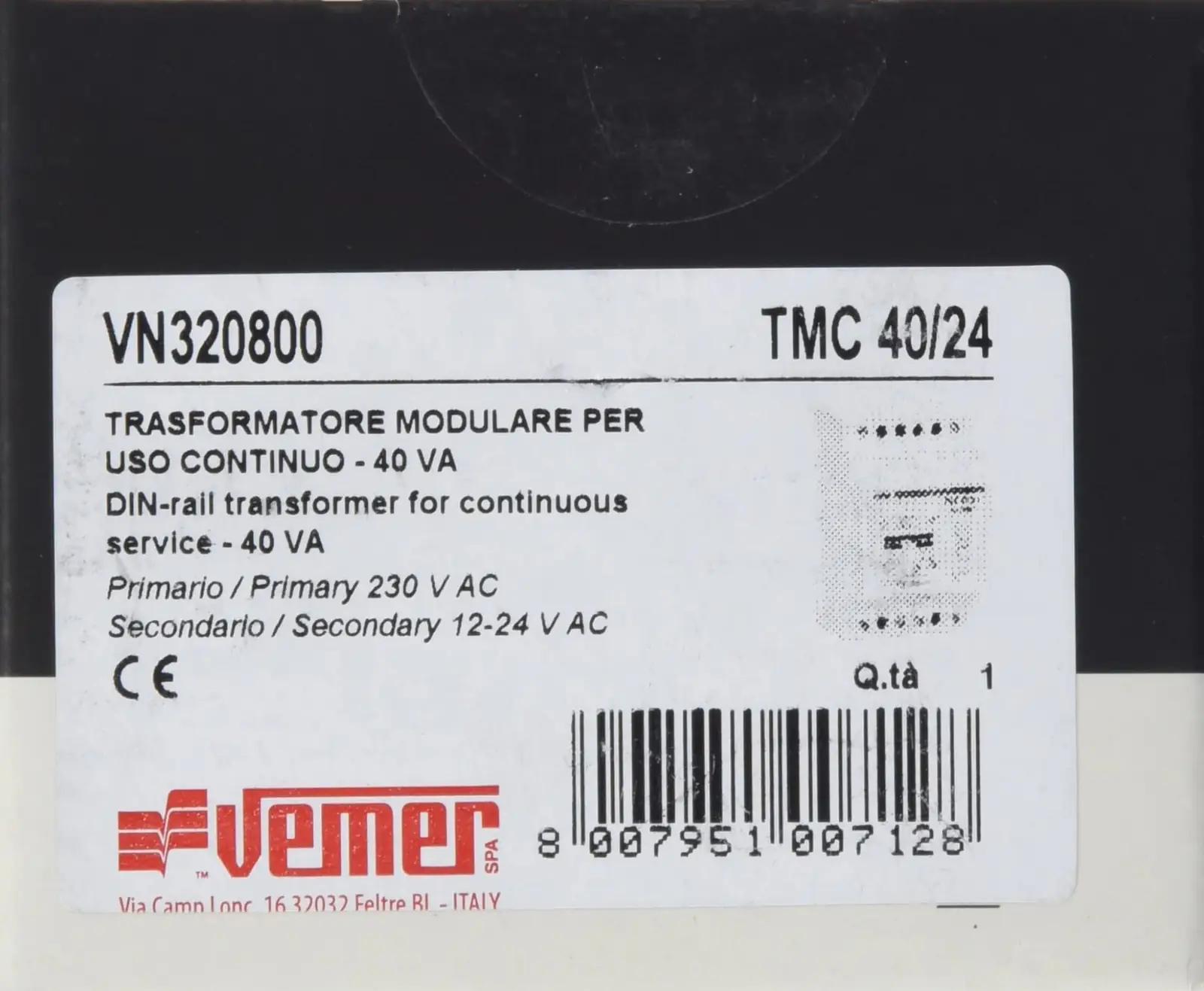 VEMER juhtmevaba DIN-kinnitusega trafo — 12–24V, 40VA – lisavaade