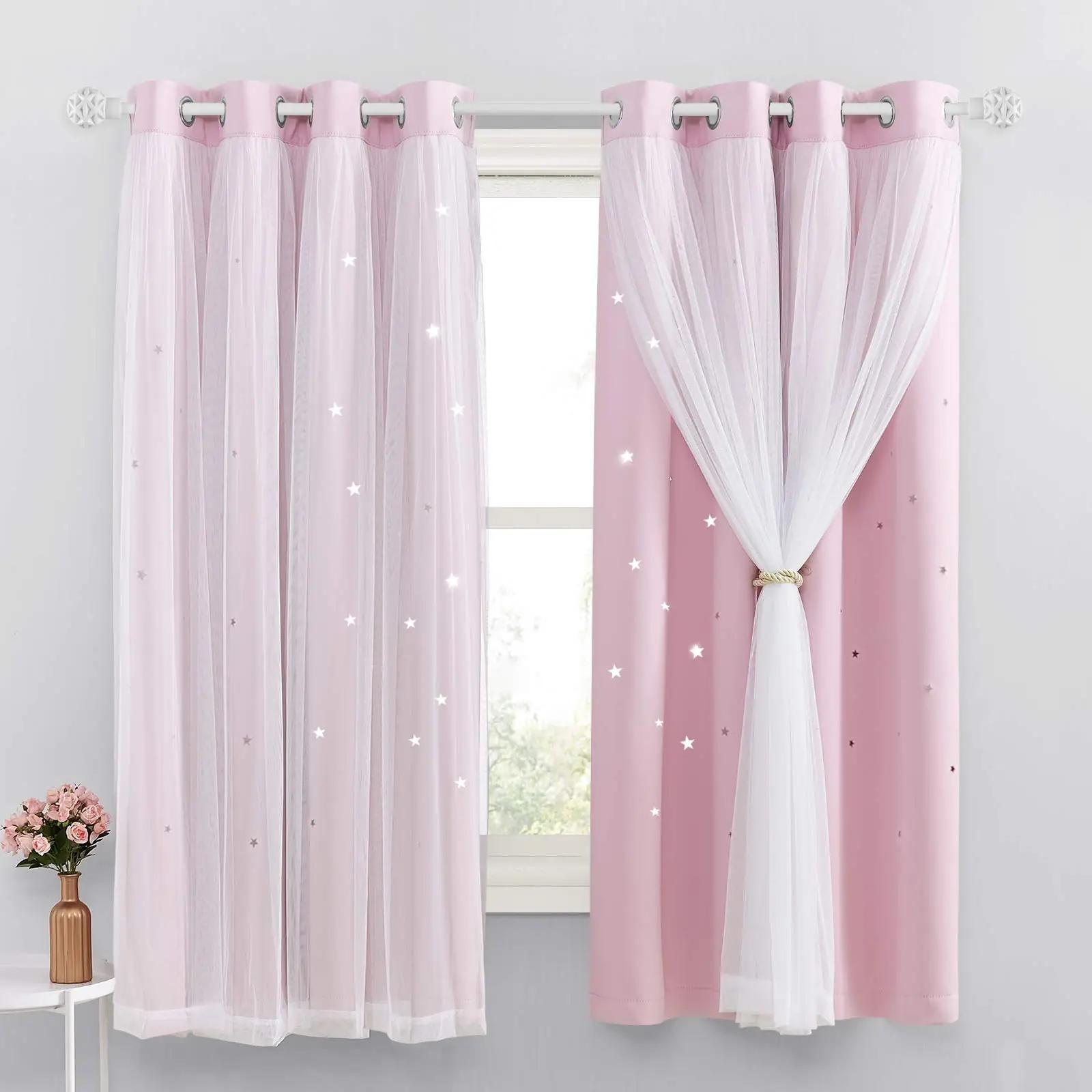 NICETOWN roosa topeltpimendav lasteaknakardin – pehme polyester