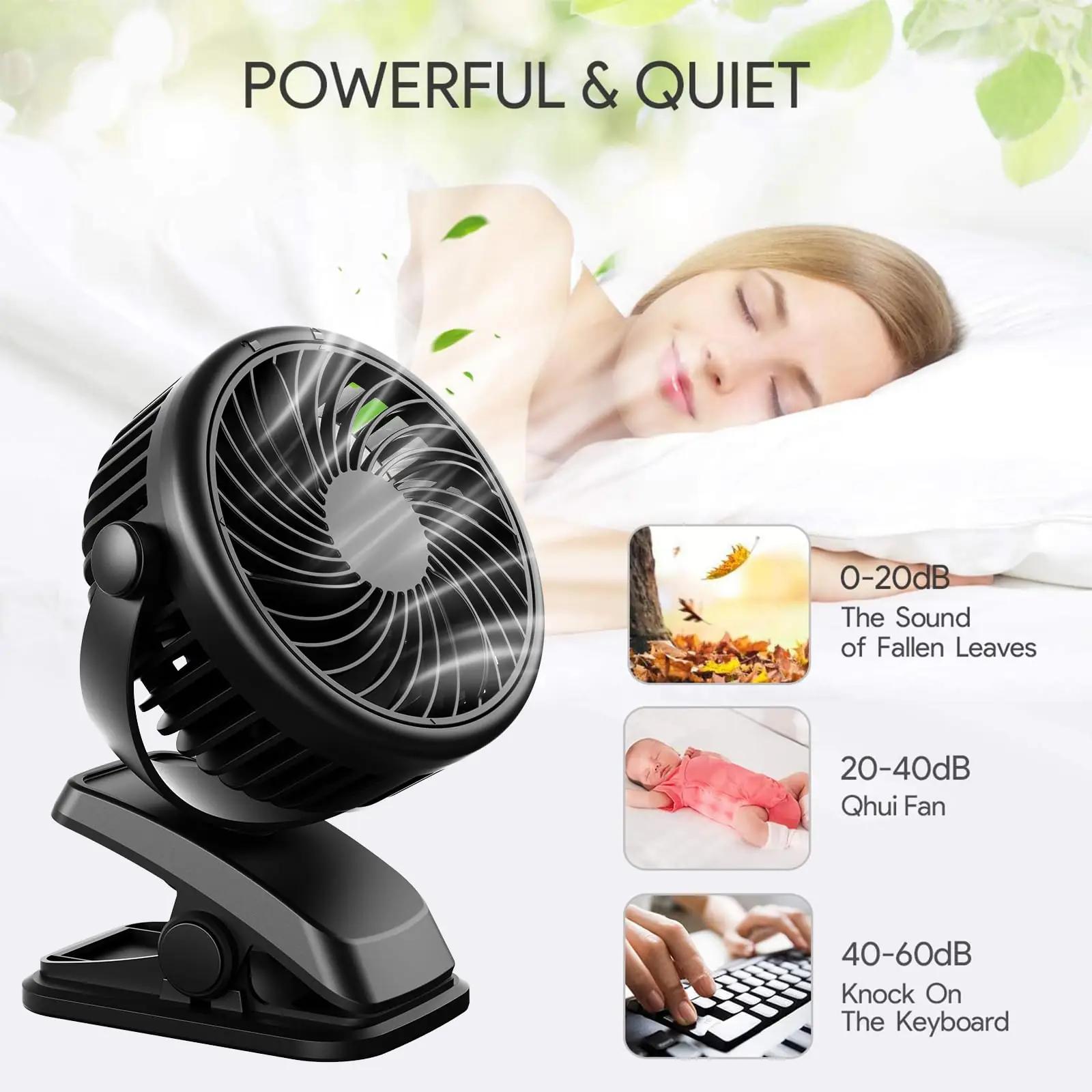QHUI kompaktne laualiitena ventilaator — aku ja USB-ühendus – pakend ja tarvikud