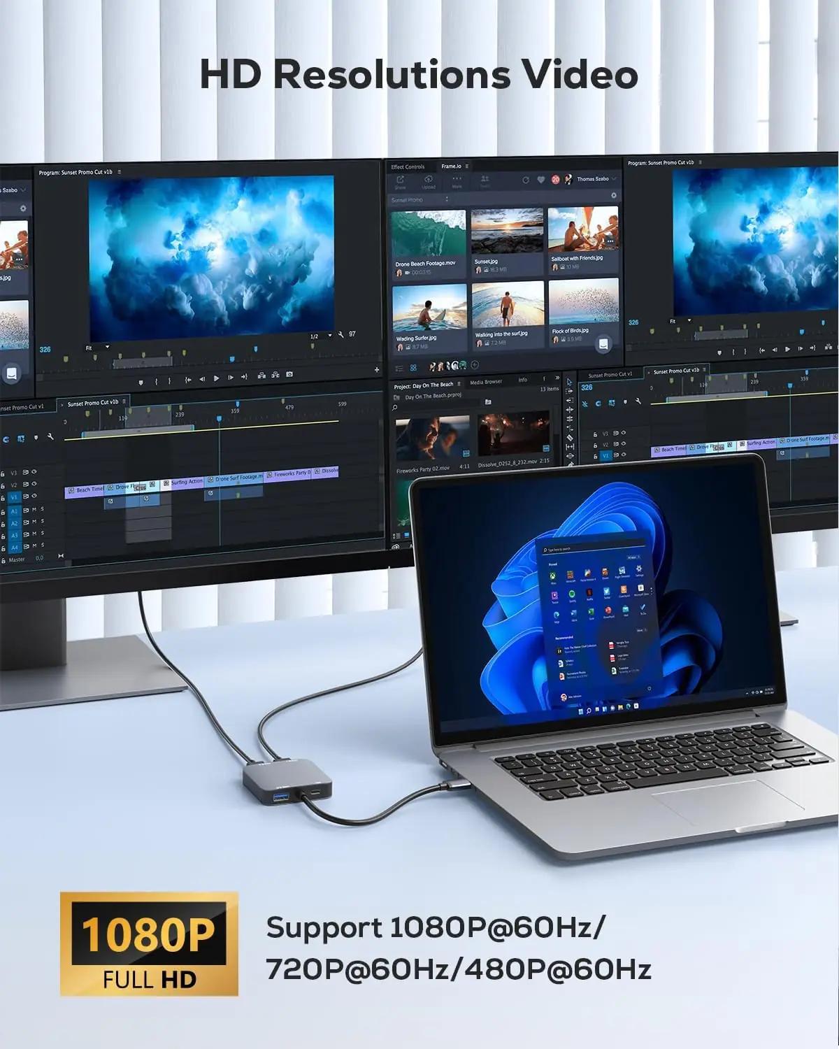 ABLEWE alumiiniumist USB 3.0 videoadapter kahe HDMI väljundiga – pakend ja tarvikud