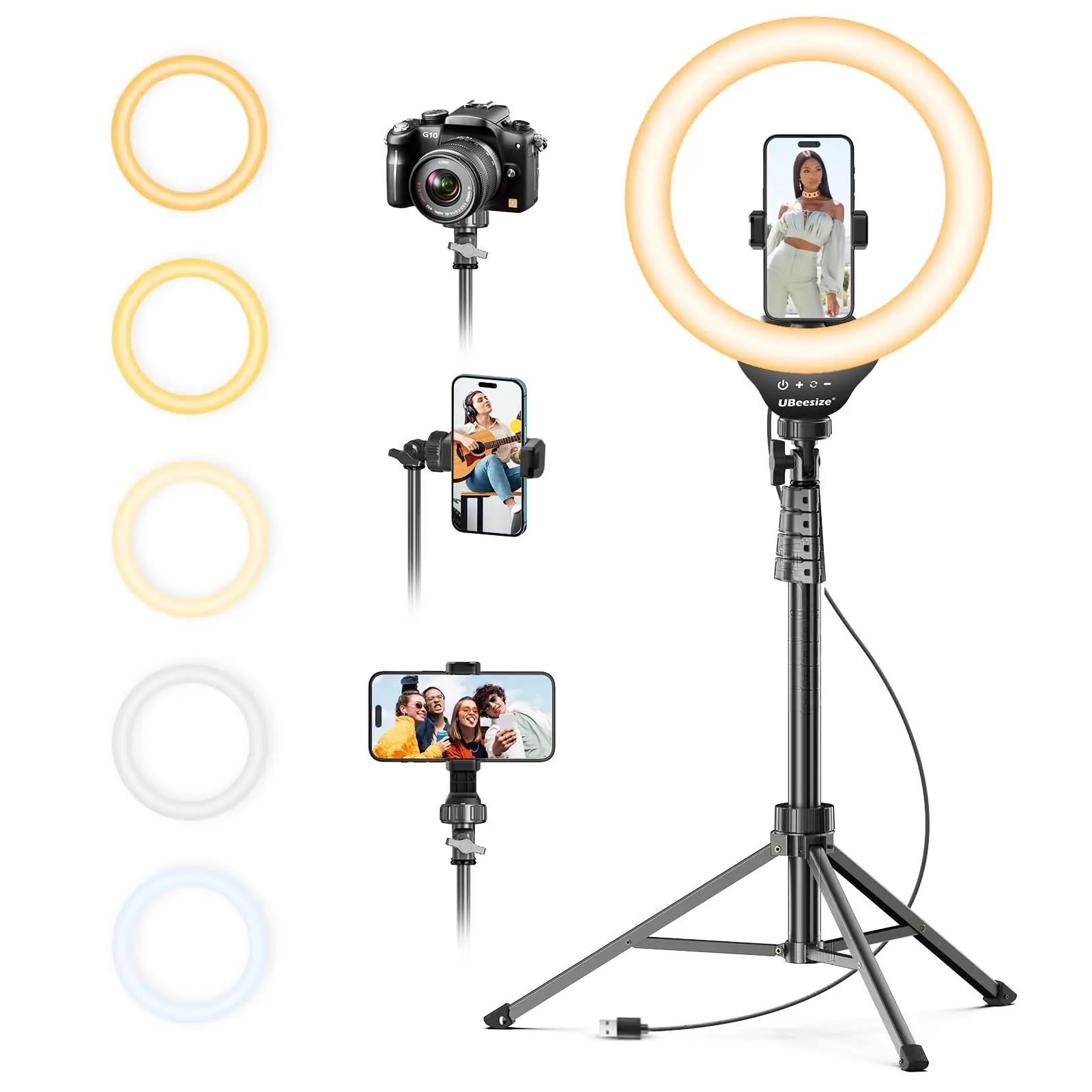 UBeesize LED-rõngas statiiviga – stabilne video- ja selfie-valgus