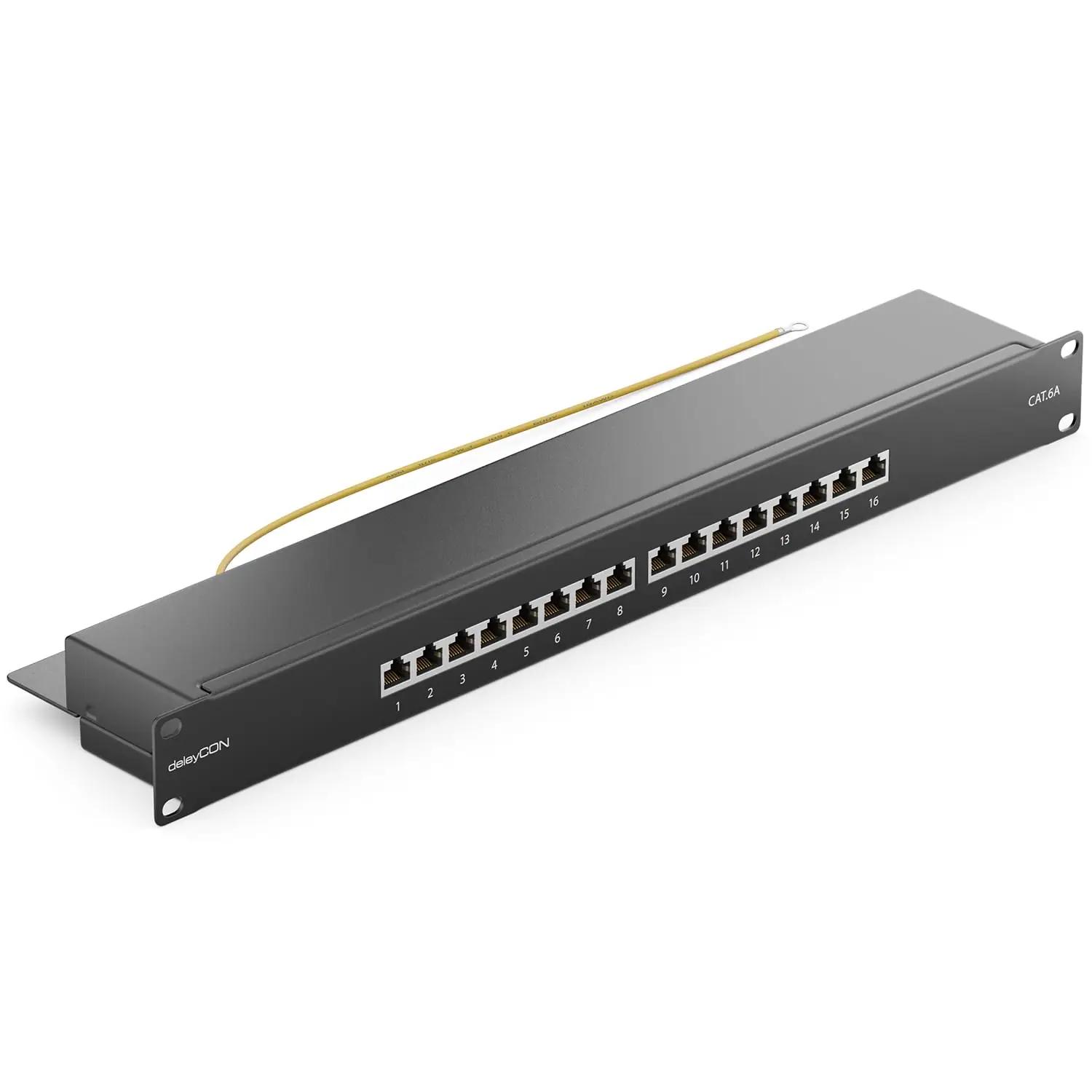 deleyCON CAT6a 16-portine metallist patchpanel – rack-montaaž
