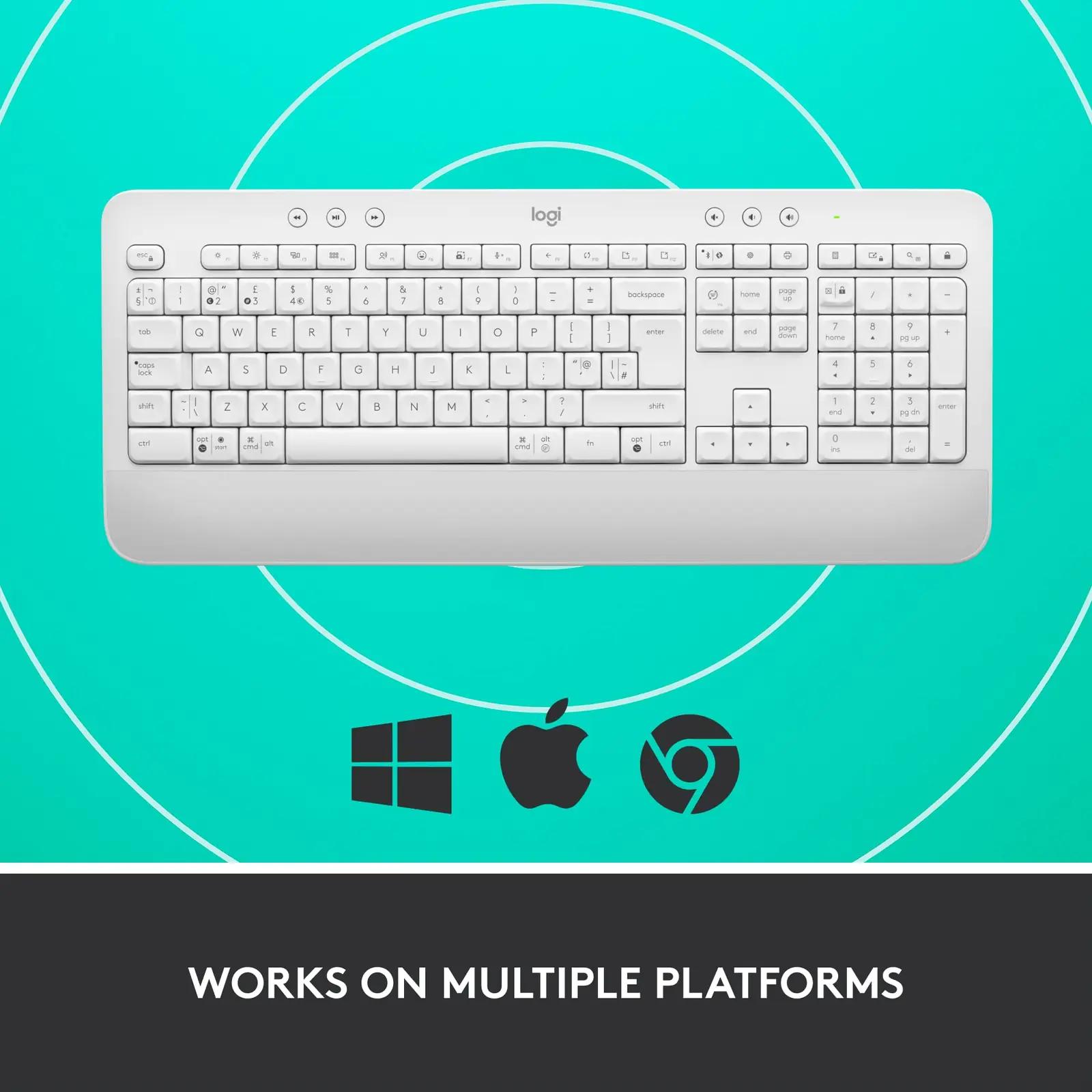 Logitech mugavustastatur Soft-Touch käetugiga — valge – lisavaade