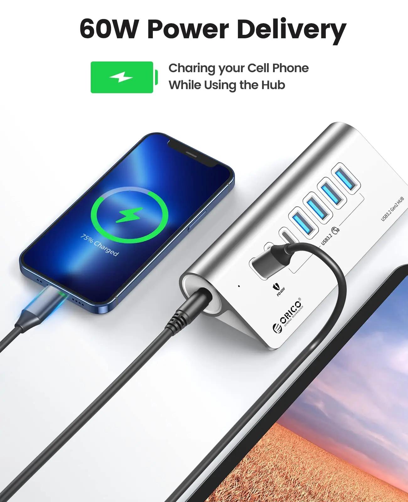 ORICO alumiiniumist USB-C hub – 7-port, PD 60 W ja 10 Gbps – pilt 6