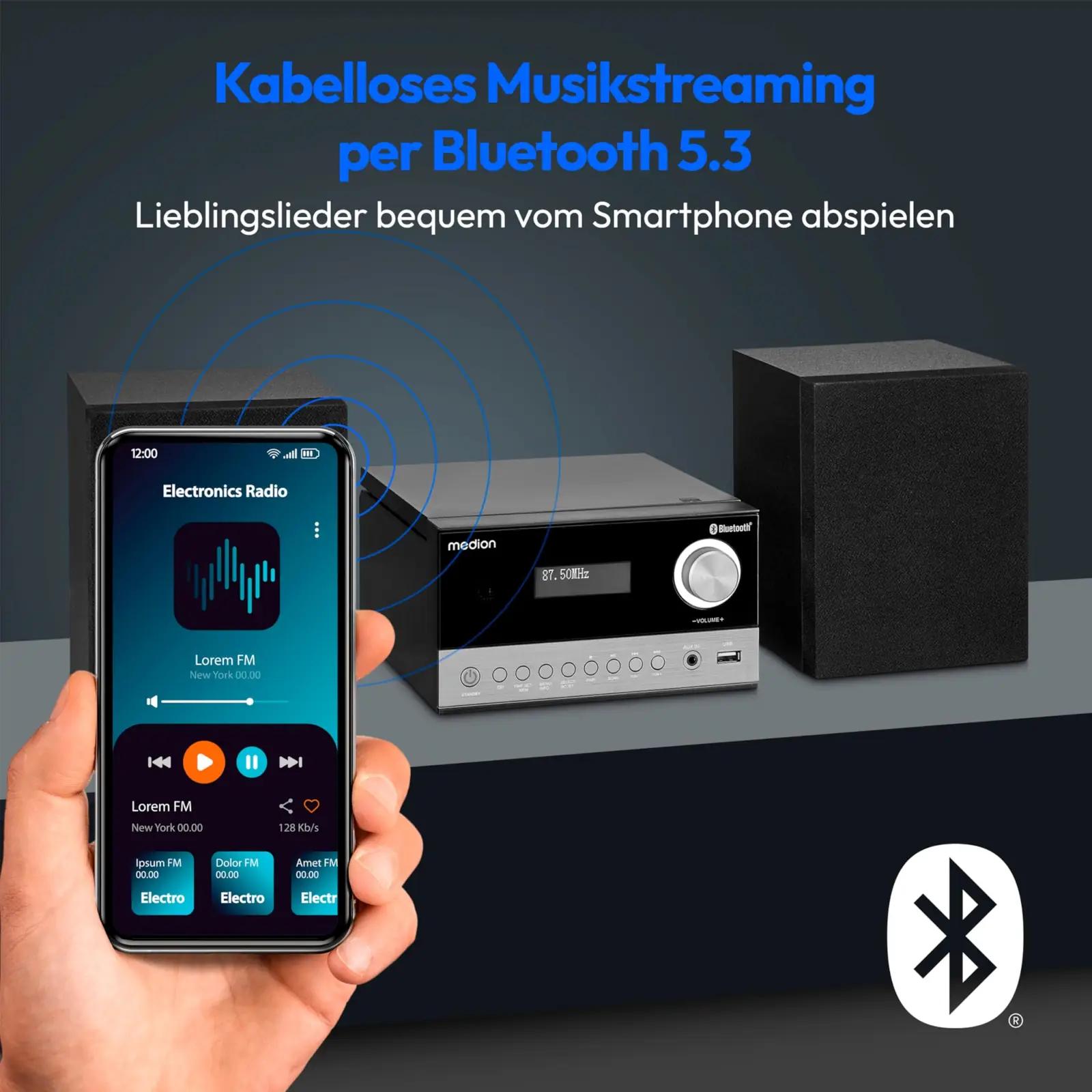 MEDION heli- ja CD-mikrosüsteem DAB+ raadio ja Bluetoothiga – pakend ja tarvikud