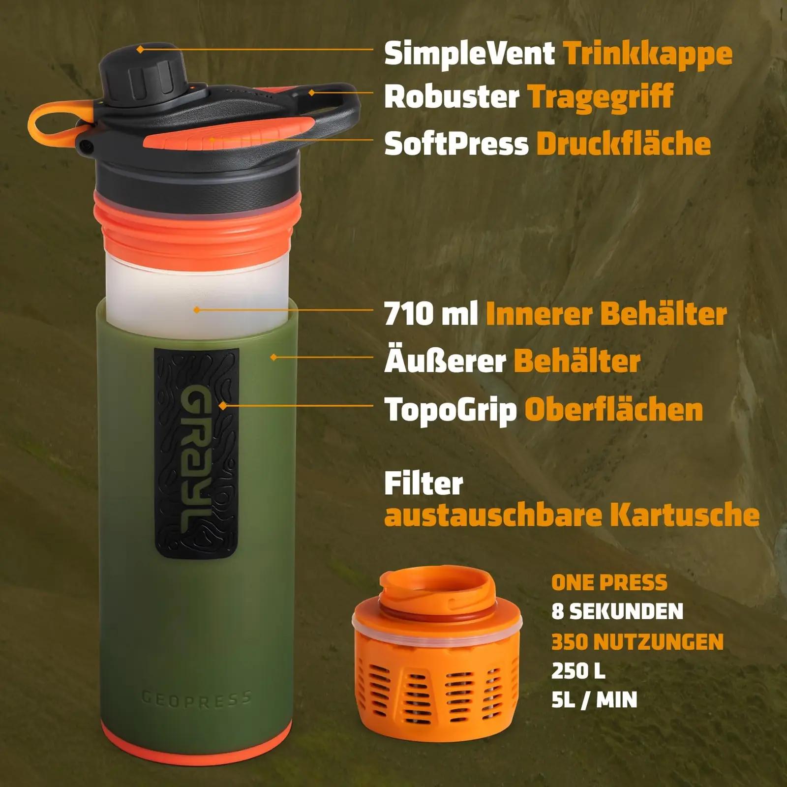 GRAYL 400-OAS pudelid – detailne lähivaade
