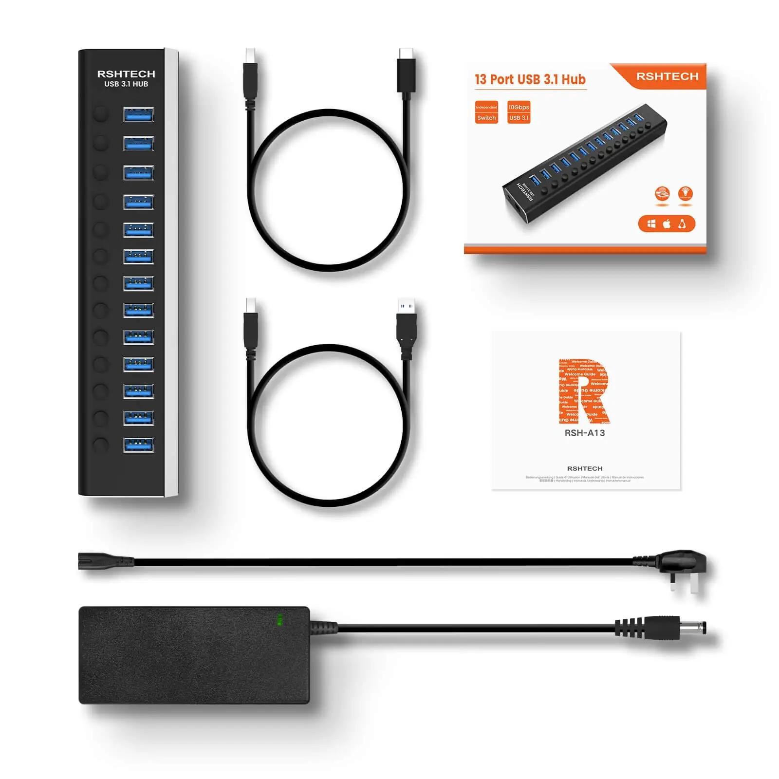 RSHTECH alumiiniumist 13-port USB hub — kiire laadimine ja – pilt 7