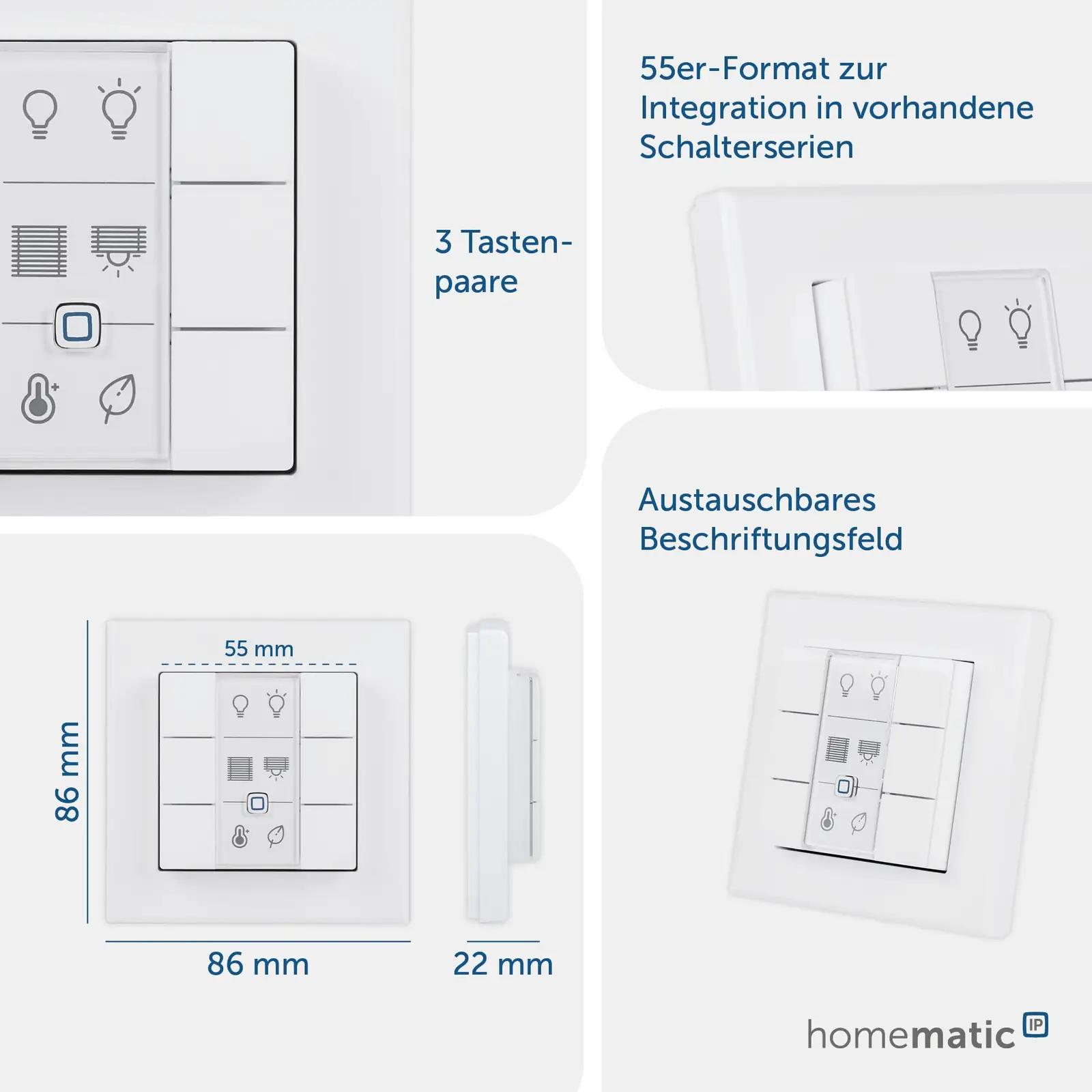 Homematic IP ühetooniline seinanupp – 6‑funktsiooniline juhtimine – pakend ja tarvikud