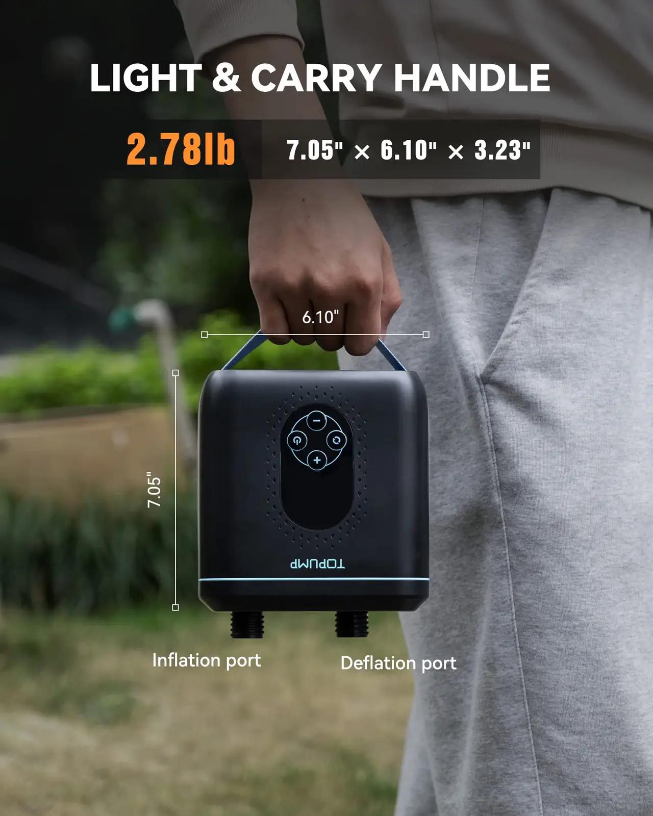 TOPUMP elektriline SUP-pumpa 20PSI – kerge ja vastupidav – pakend ja tarvikud