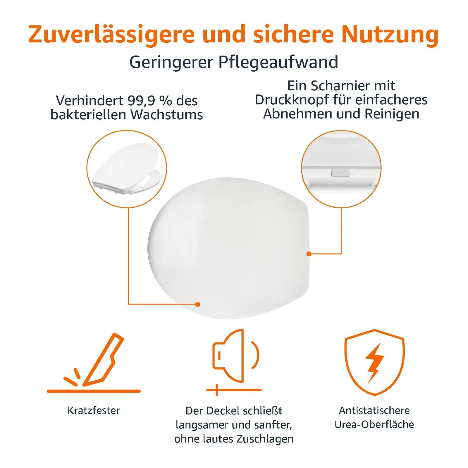 Amazon Basics vastupidav urea WC-posti kaas — vaikne sulgumine – detailne vaade