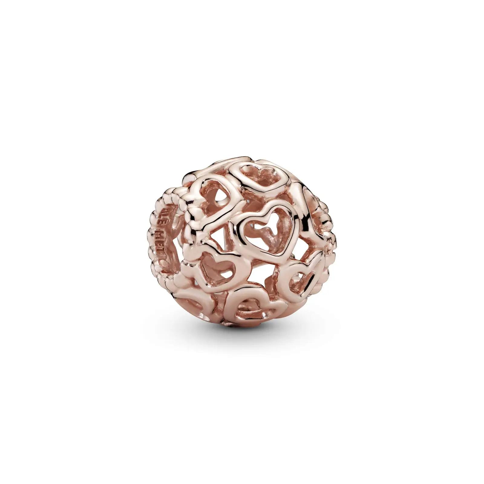 PANDORA roosa ripats charm – südamekujuline kingiidee 780964