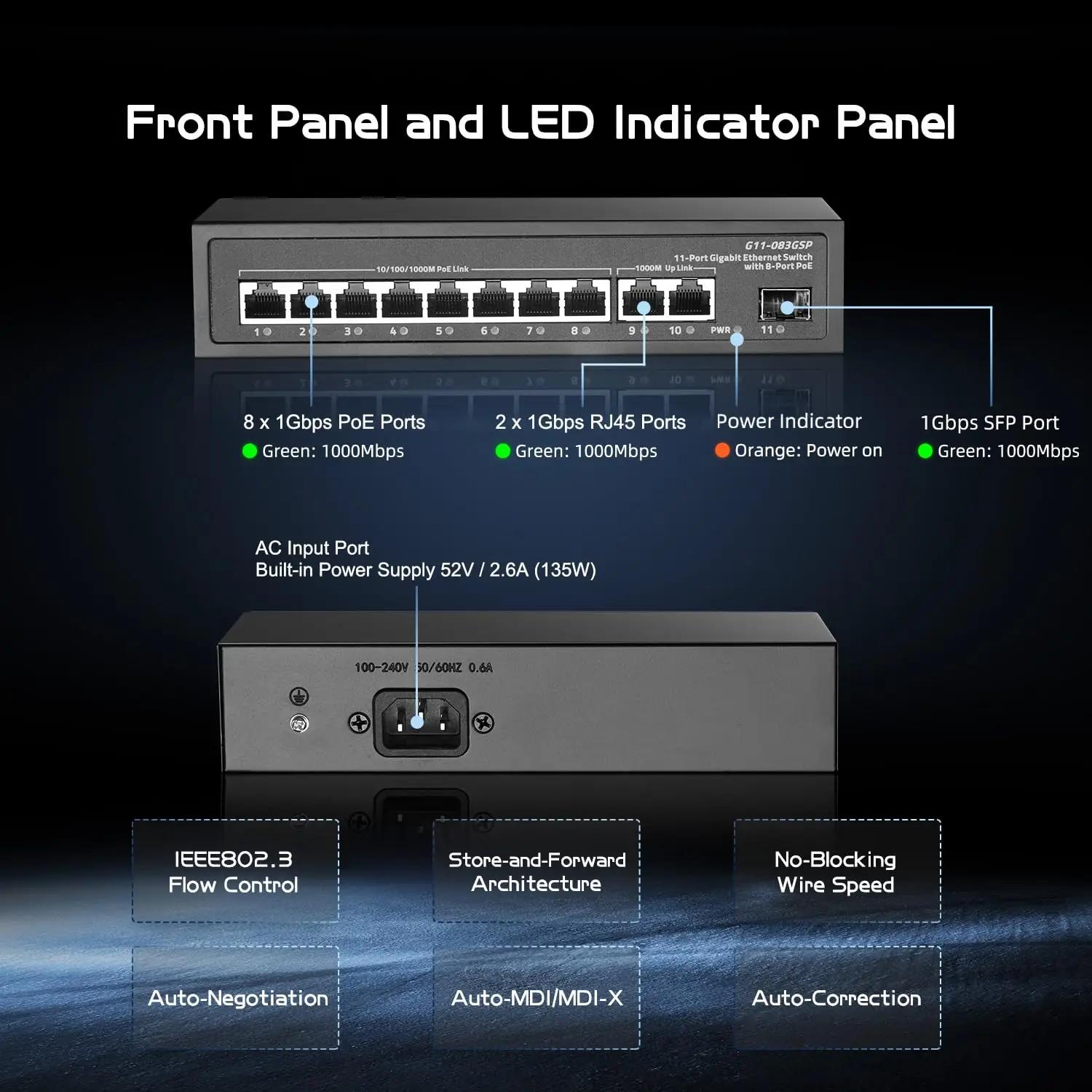 Binardat metallkorpusega Gigabit PoE-switch – töökindel 8×PoE – lisavaade