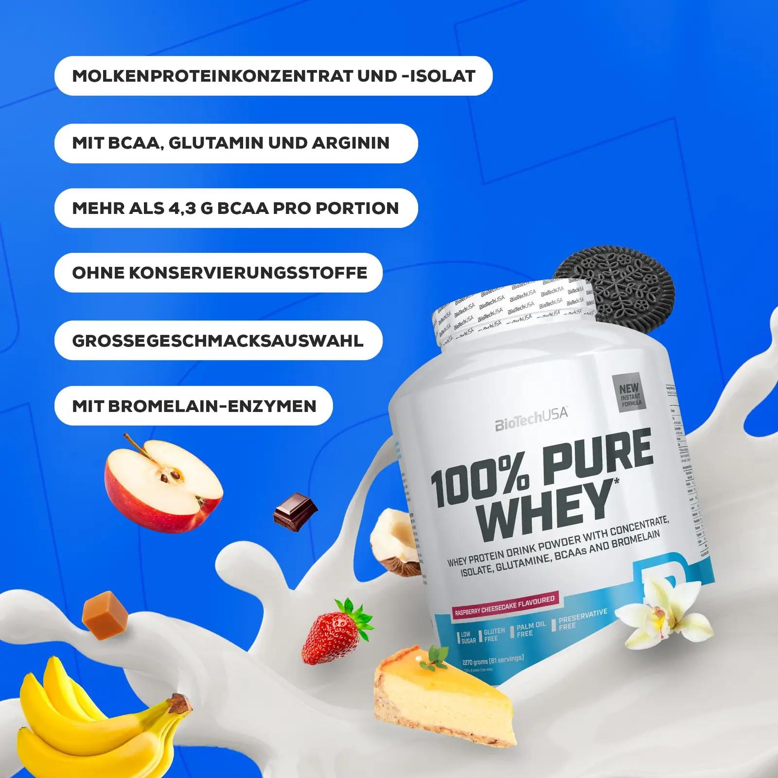 BioTechUSA šokolaadine 100% Pure Whey – kõrge valgusisaldus – pakend ja tarvikud