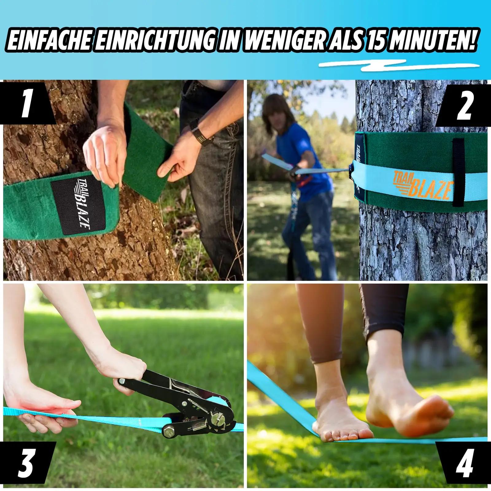Trailblaze tugev polüester slackline komplekt — algajale – pakend ja tarvikud