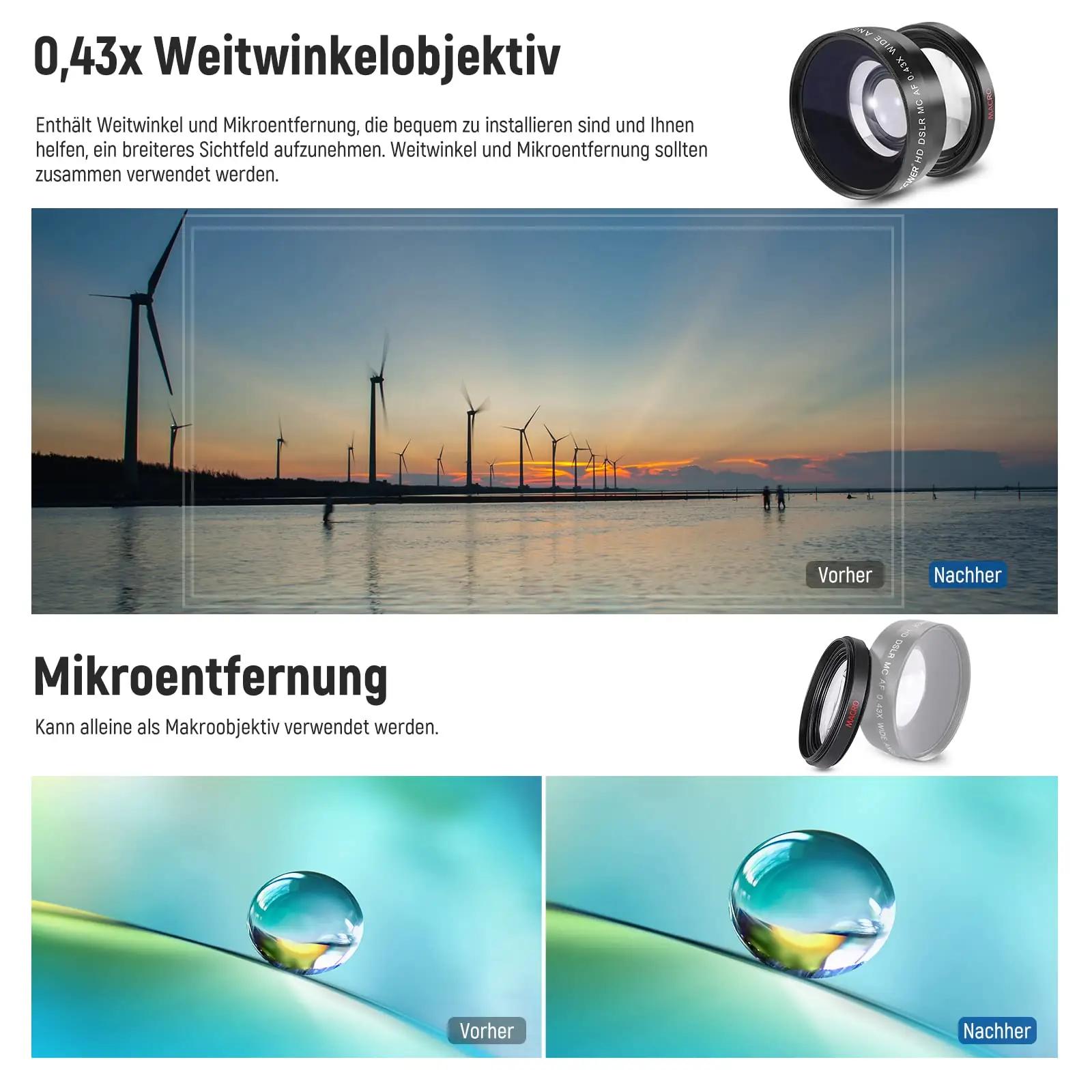 NEEWER alumiinium 58mm filter- ja objektiivikomplekt kingituseks – detailne vaade