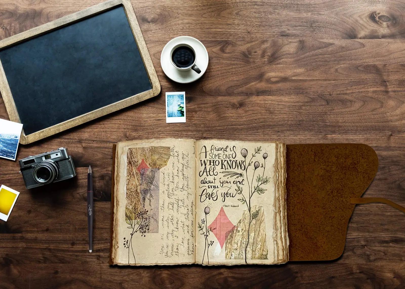 WANDERINGS nahkne vintage päevik – käsitööline A4 kingiidee – lisavaade