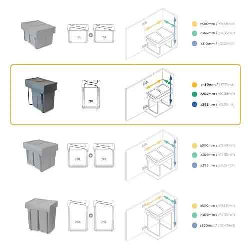 Emuca köögiprügikast 20 L – teras-plast, sissetõstetav – detailne vaade
