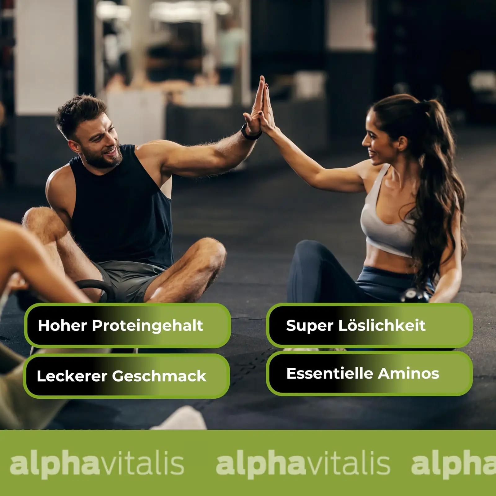 alphavitalis vanilje WPI isolaat 1 kg — kõrge valgusisaldus – pakend ja tarvikud