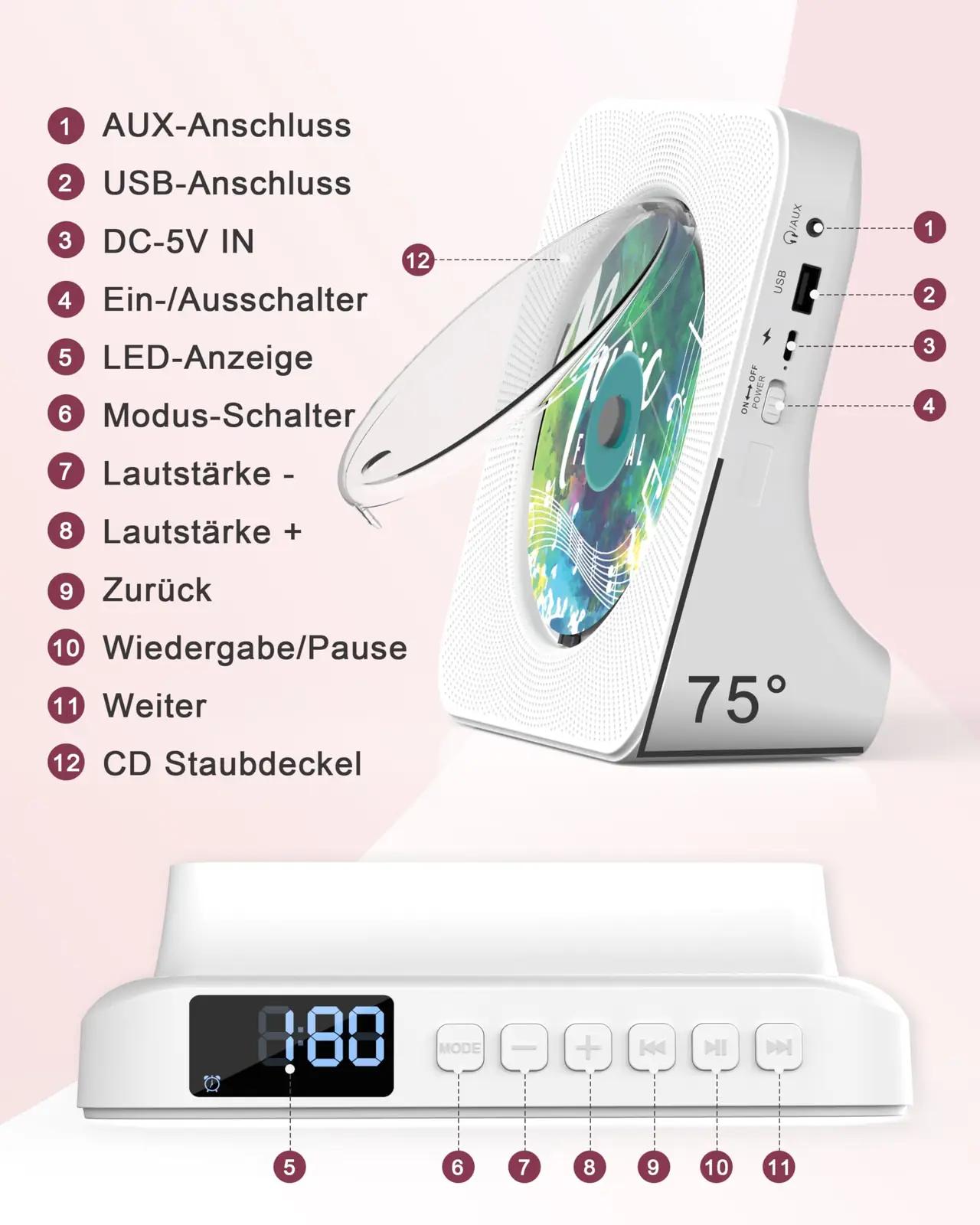 Greadio kaasaskantav CD-mängija Bluetoothiga – detailne vaade
