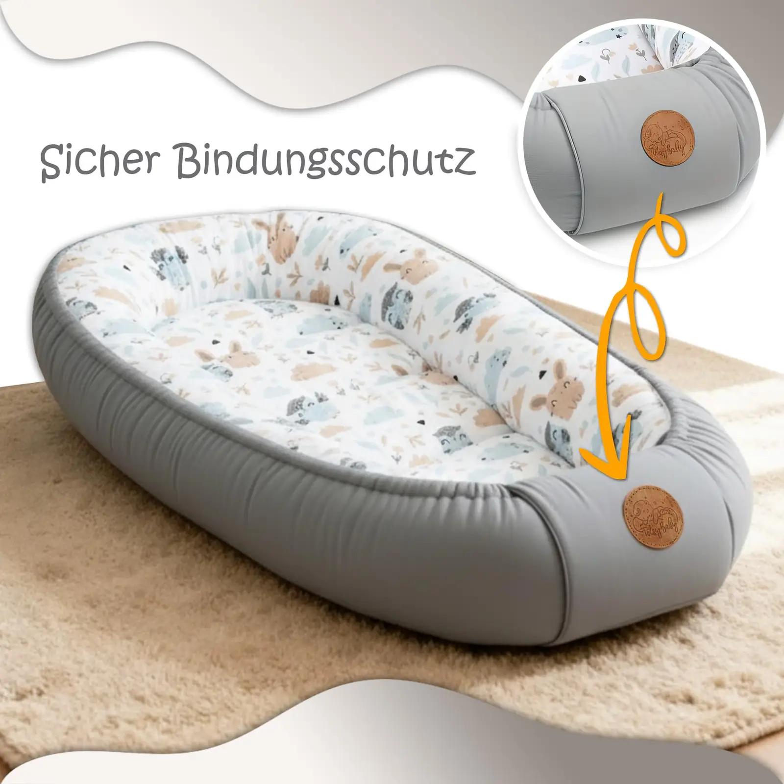 Totsy Baby pehme puuvillane babynest 90×50 cm Eulen – kasutusnäide