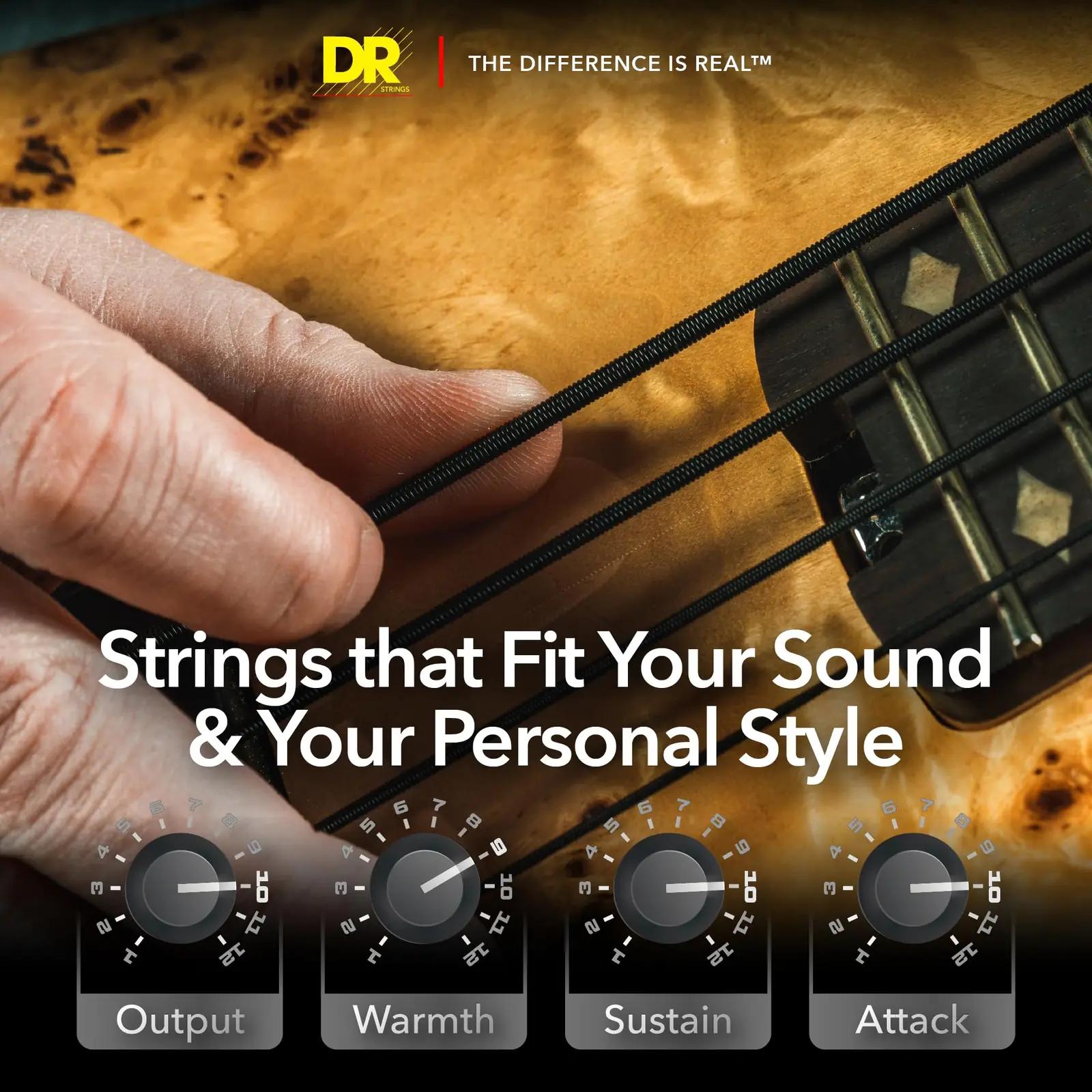 DR Strings mustade kaetud bassikeelte komplekt – lisavaade