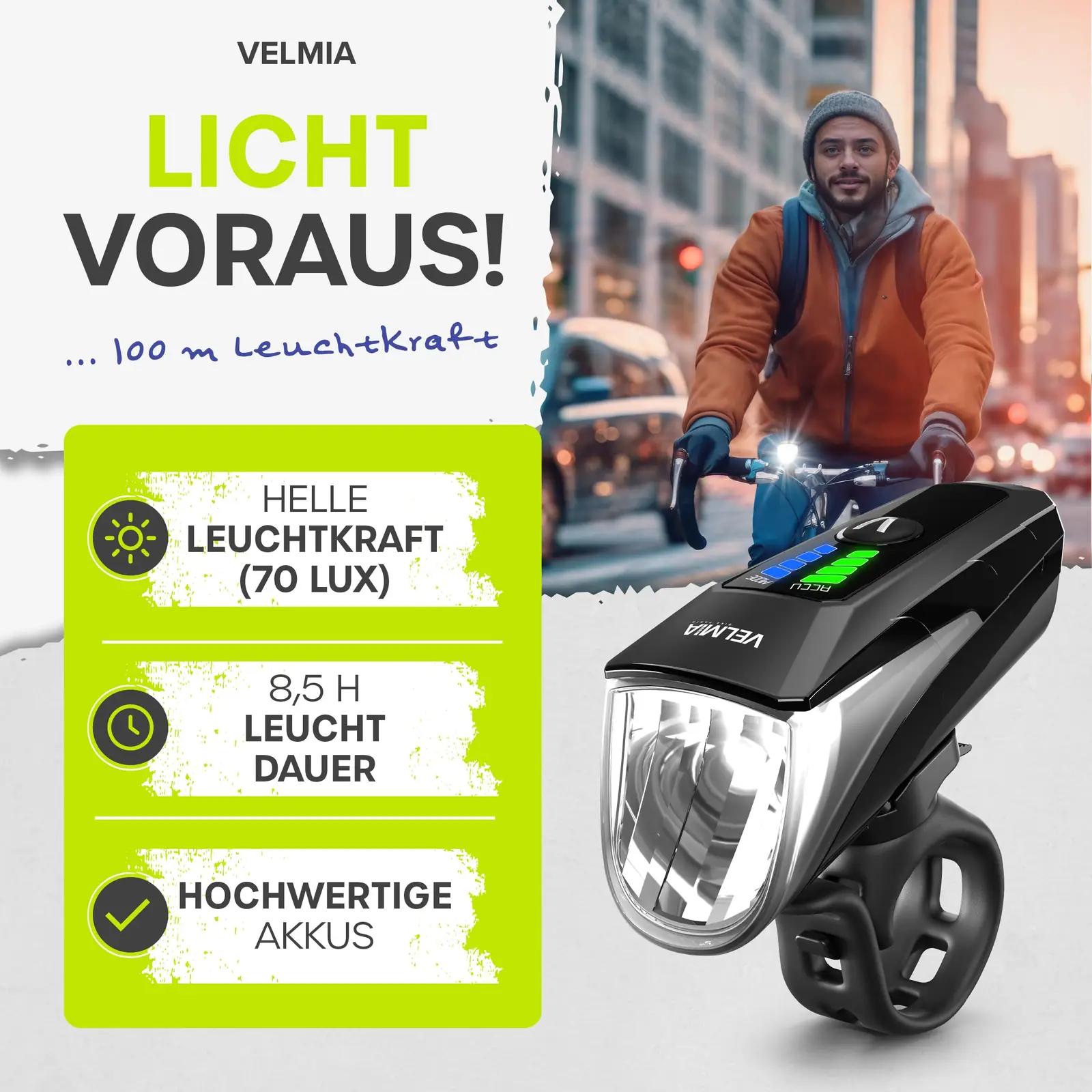 VELMIA veekindel LED jalgrattaesituli ja tagatuli komplekt – detailne vaade